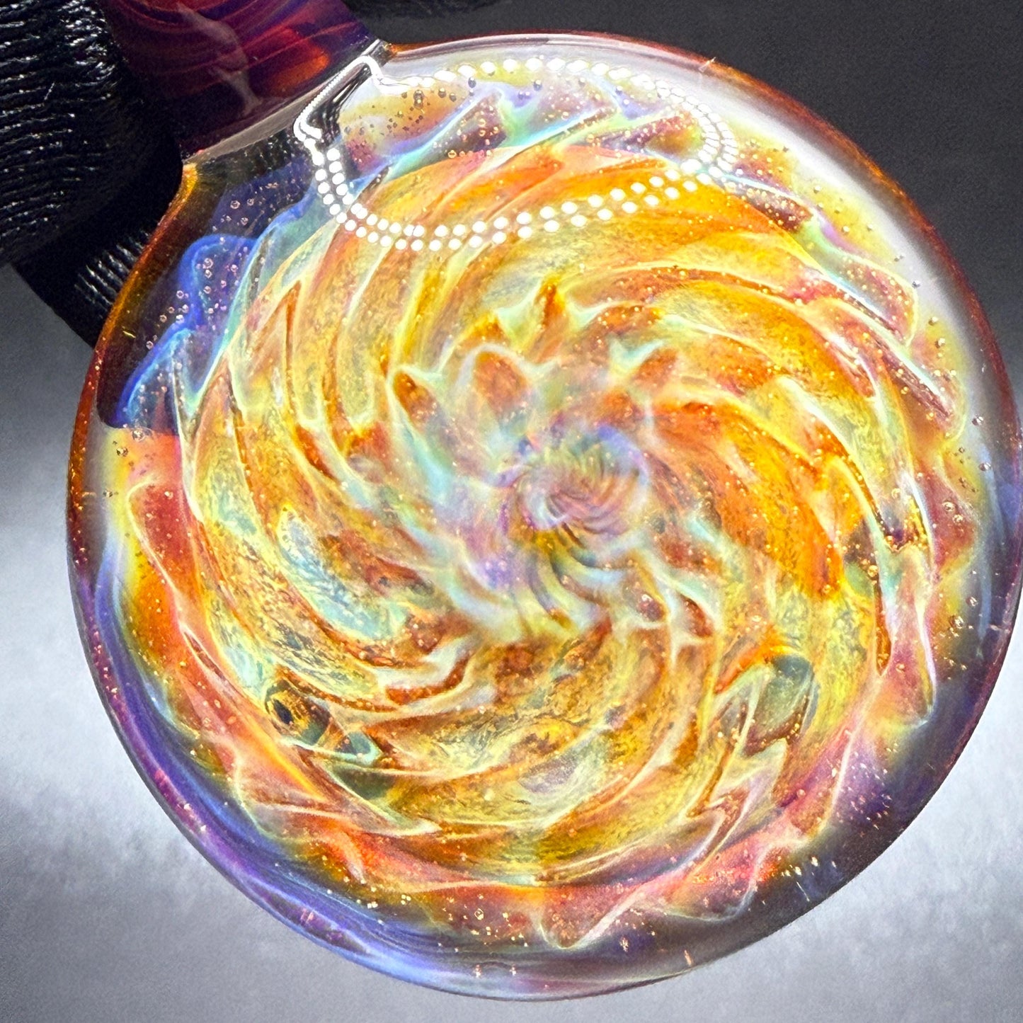 Blown Glass Pendant with Purple and Yellow Spiral and Electrum || Handmade Heady Glass Necklace