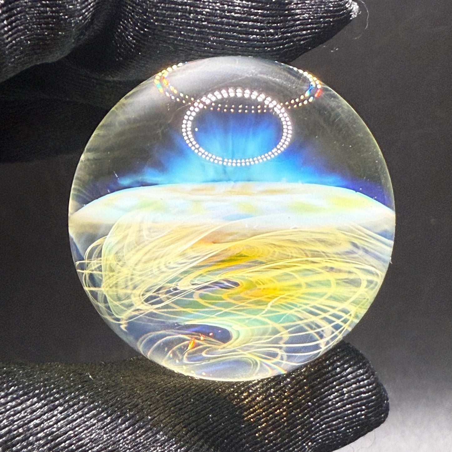 1.26 Inch Handcrafted Borosilicate Glass Marble with Silver Fume - Heady Glass Art Marble - Includes Wooden Display Stand