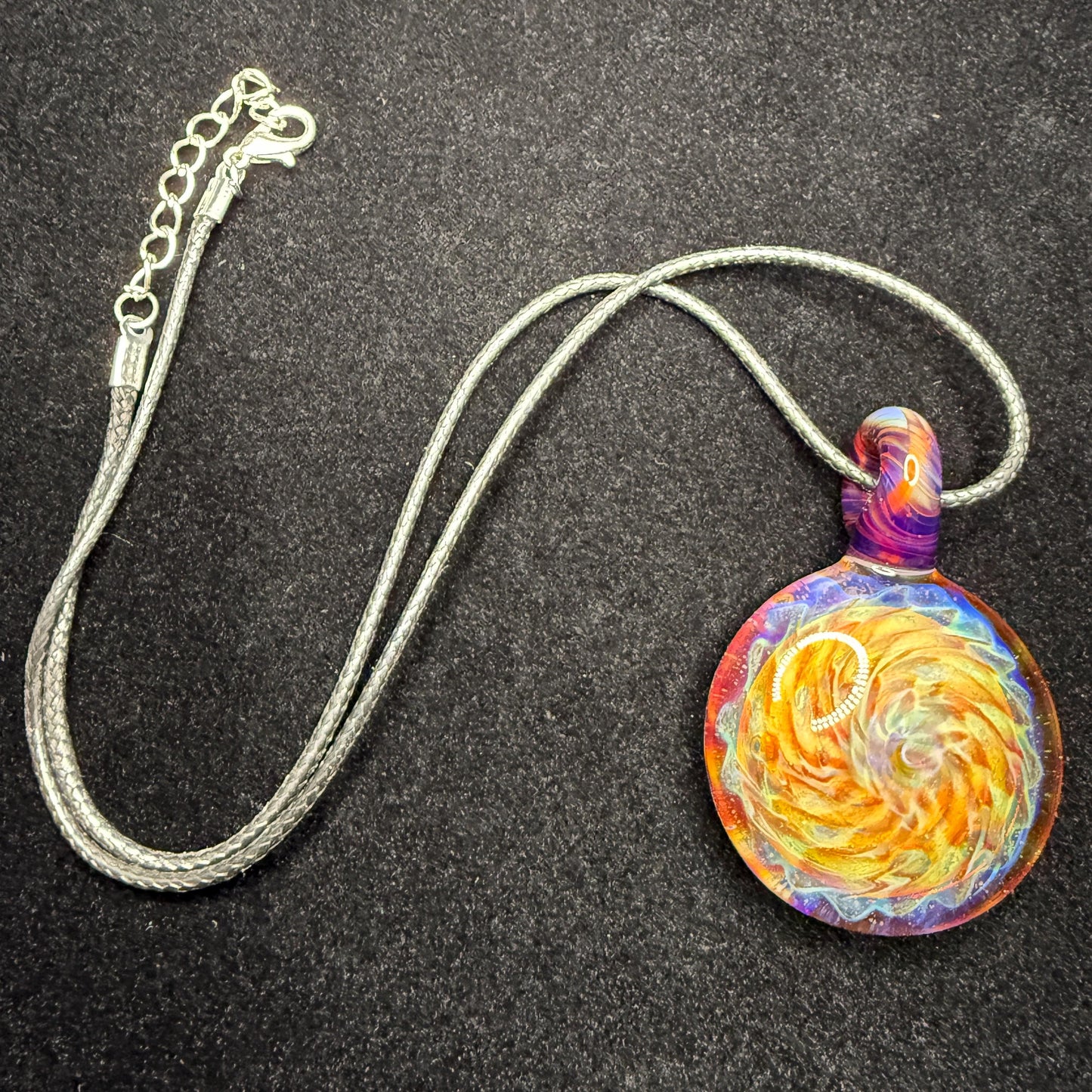 Blown Glass Pendant with Purple and Yellow Spiral and Electrum || Handmade Heady Glass Necklace