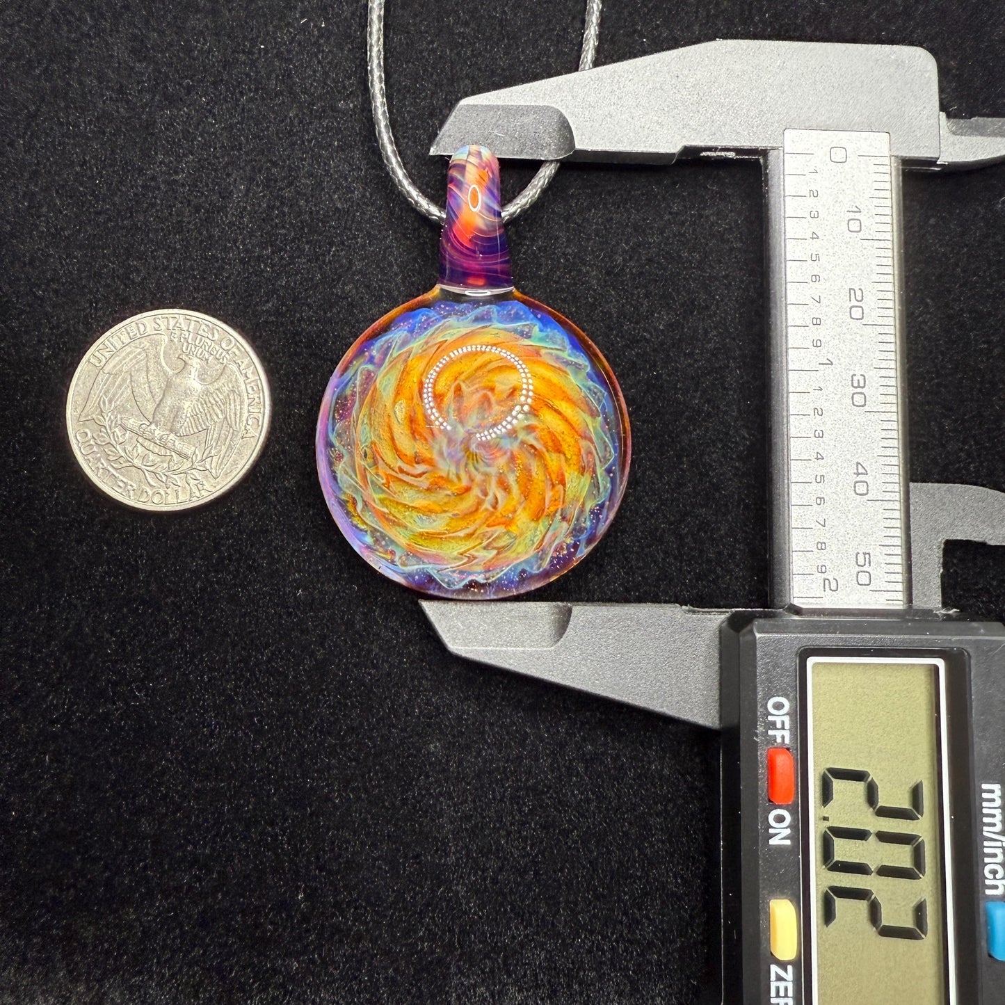 Blown Glass Pendant with Purple and Yellow Spiral and Electrum || Handmade Heady Glass Necklace