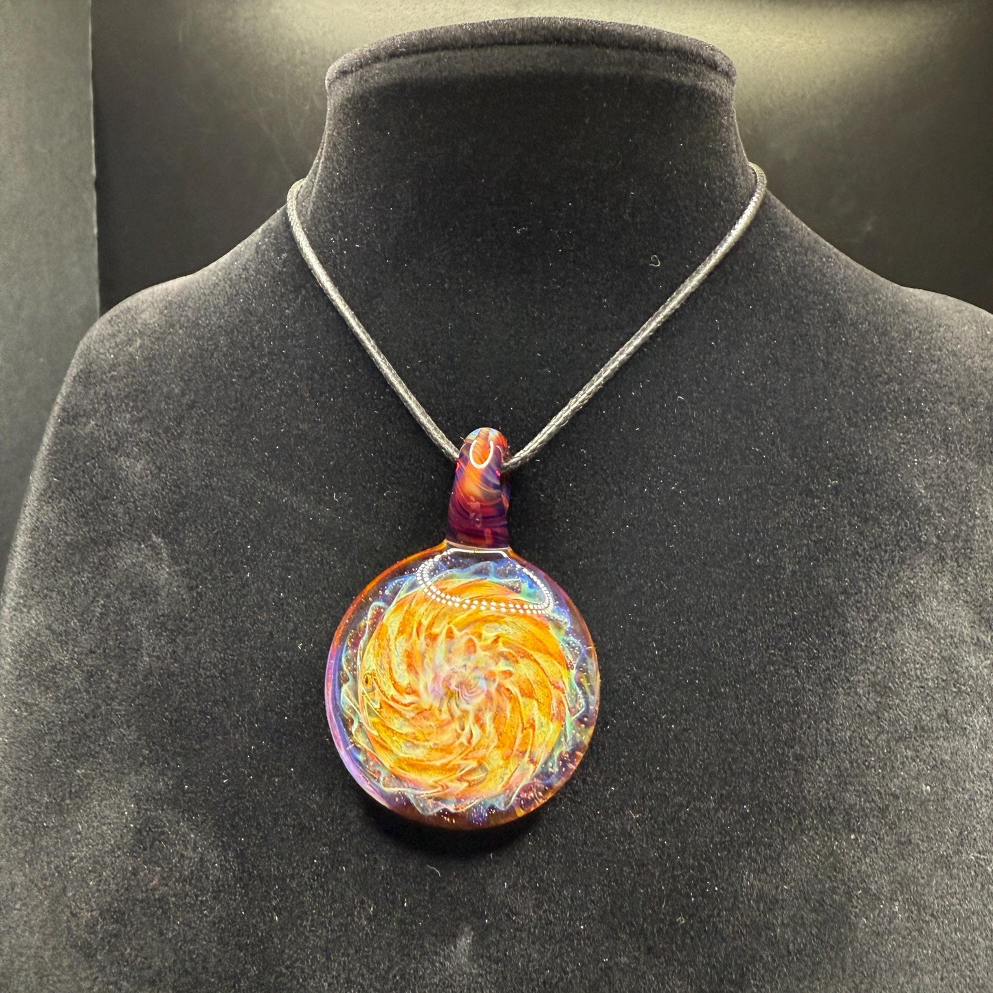 Blown Glass Pendant with Purple and Yellow Spiral and Electrum || Handmade Heady Glass Necklace
