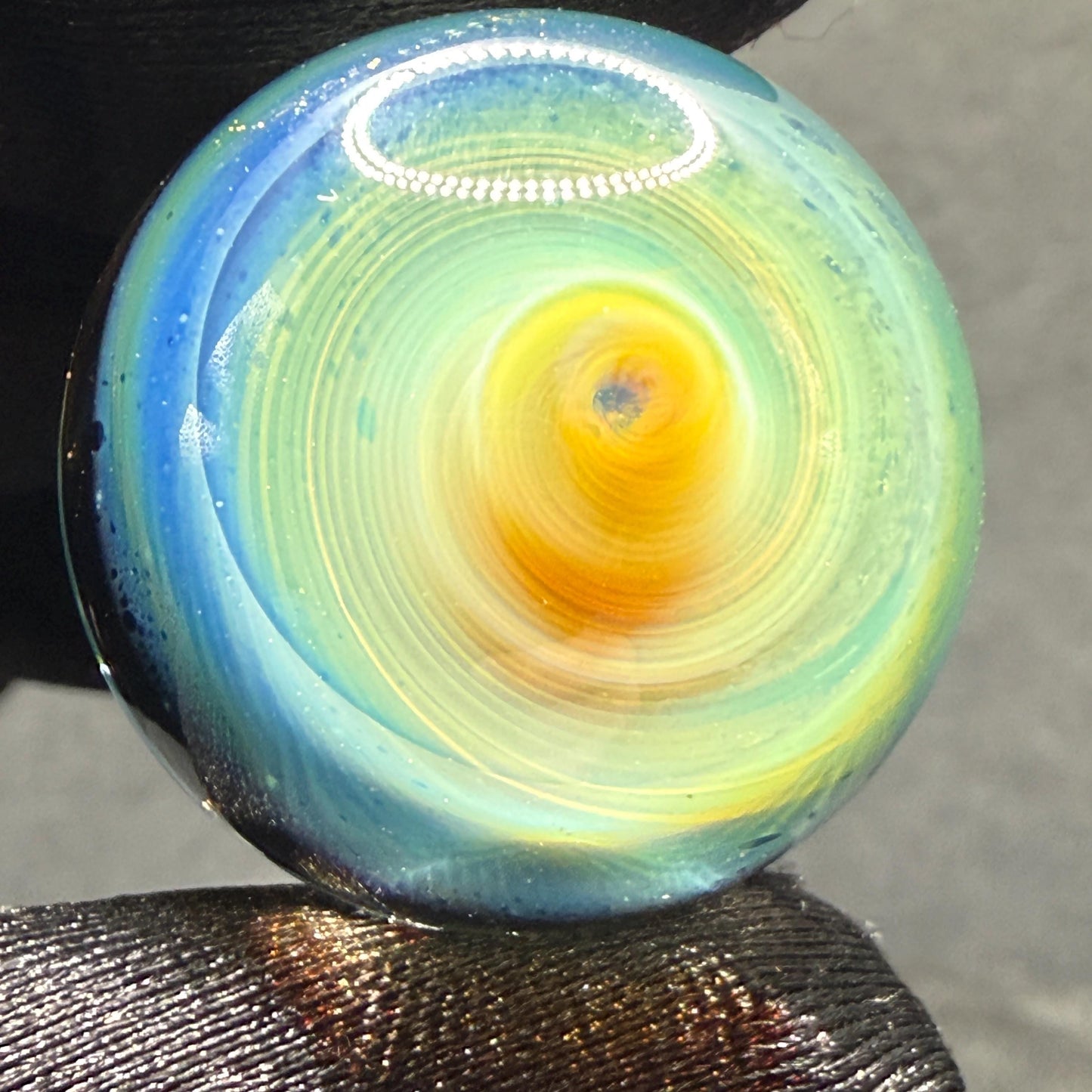 1.06 Inch Flip-Side Glass Marble – Silver Fume Spiral Art Glass – Handmade Collectible with Display Stand