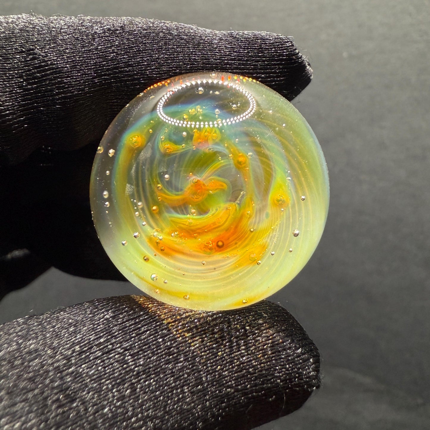 Handcrafted Glass Marble with Silver Fume Spiral 1.08 Inch - Heady Glass Art Marble for Collectors - Includes Wooden Display Stand