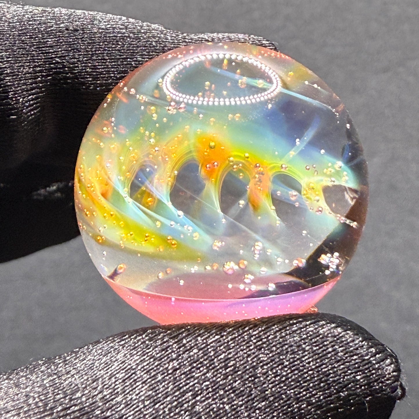 Handcrafted Borosilicate Glass Marble with Silver Fume Spiral 1.11 Inch - Heady Glass Art Marble - Includes Wooden Display Stand
