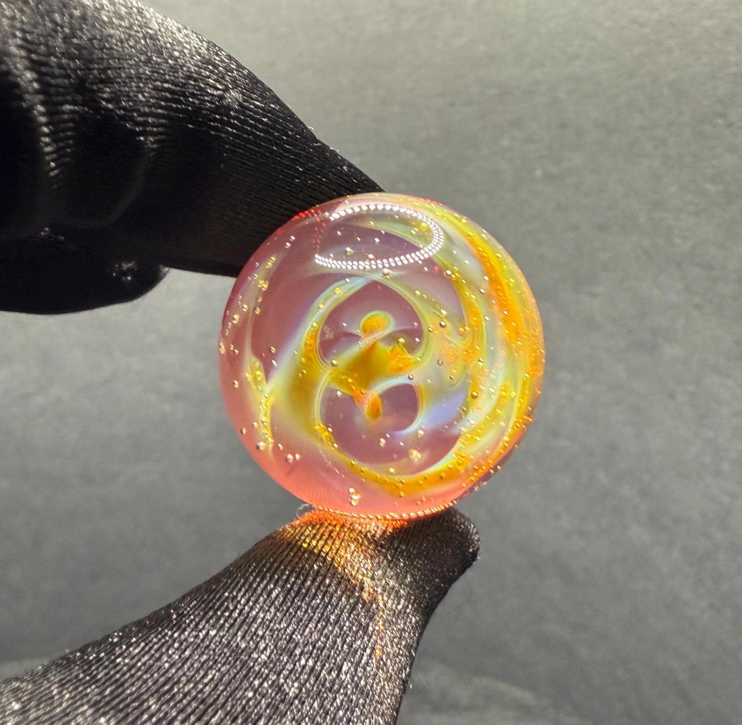 Handcrafted Borosilicate Glass Marble with Silver Fume Spiral 1.11 Inch - Heady Glass Art Marble - Includes Wooden Display Stand