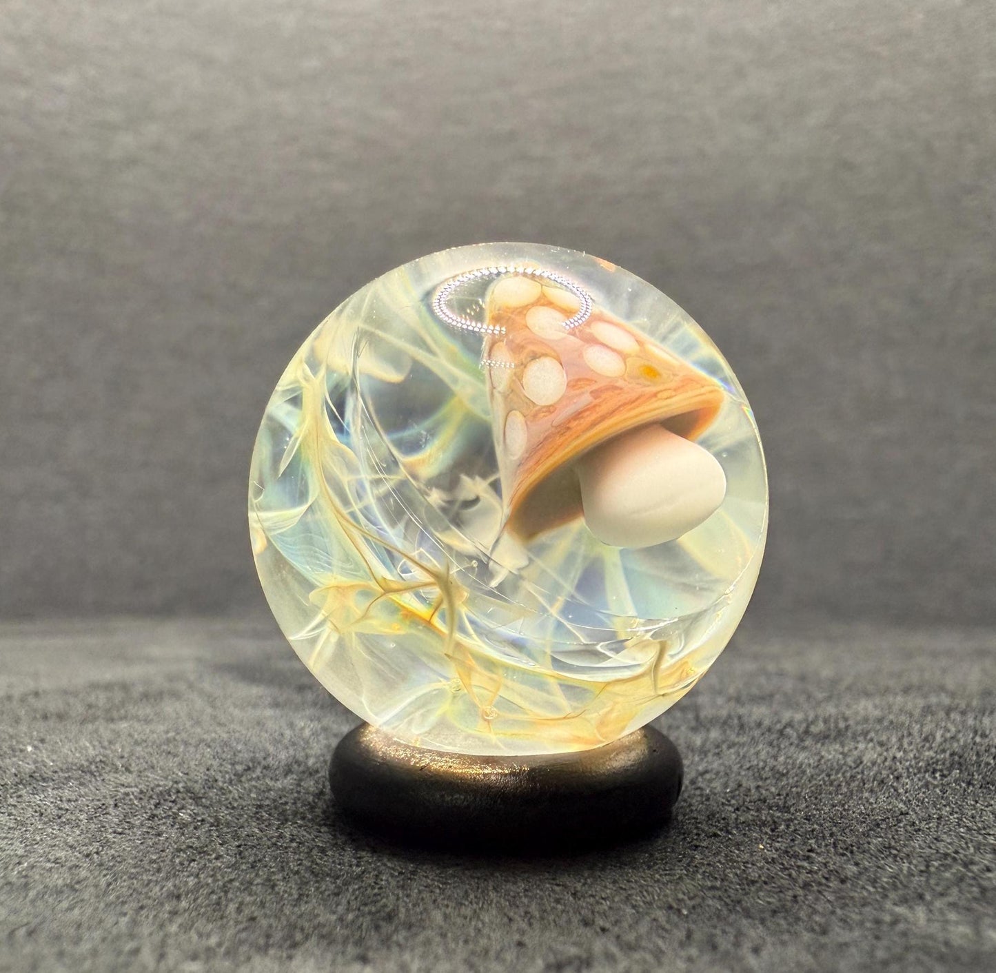 Handmade Glass Marble with Red Mushroom and Silver Chaos Fume 1.08 Inch || Heady Glass Marble for Collectors and Mushroom Lovers