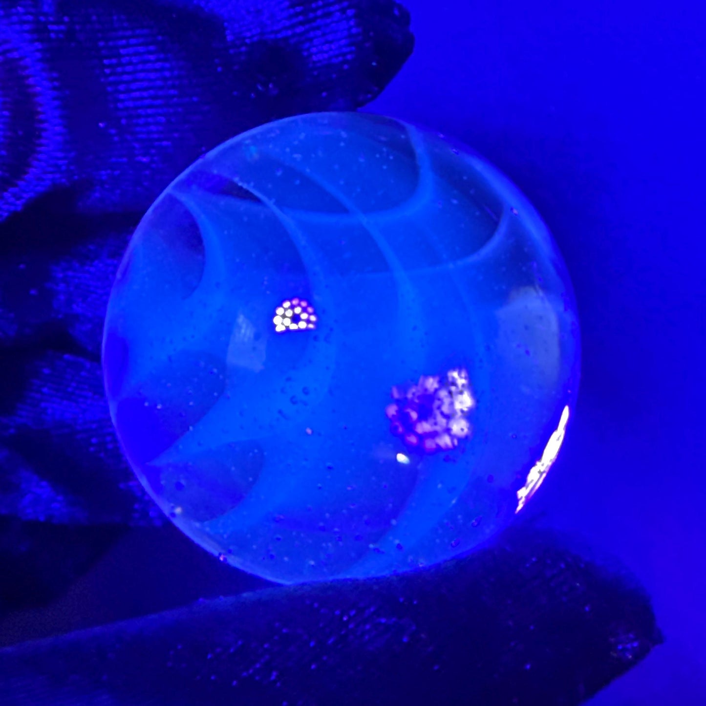 Handmade Glass Marble Blue UV Reactive 1.29 Inches