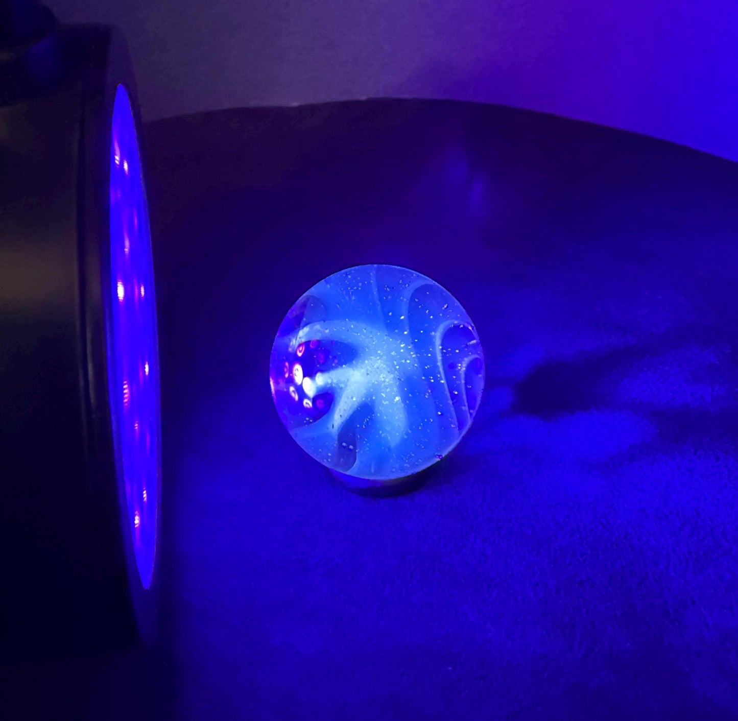 Handmade Glass Marble Blue UV Reactive 1.29 Inches