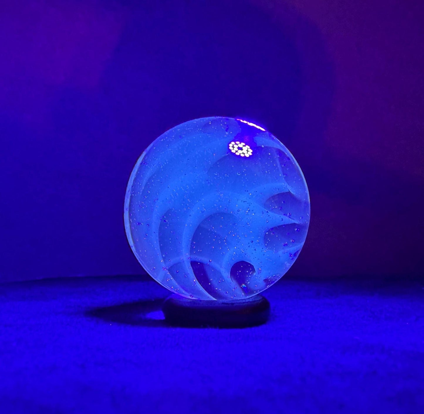 Handmade Glass Marble Blue UV Reactive 1.29 Inches