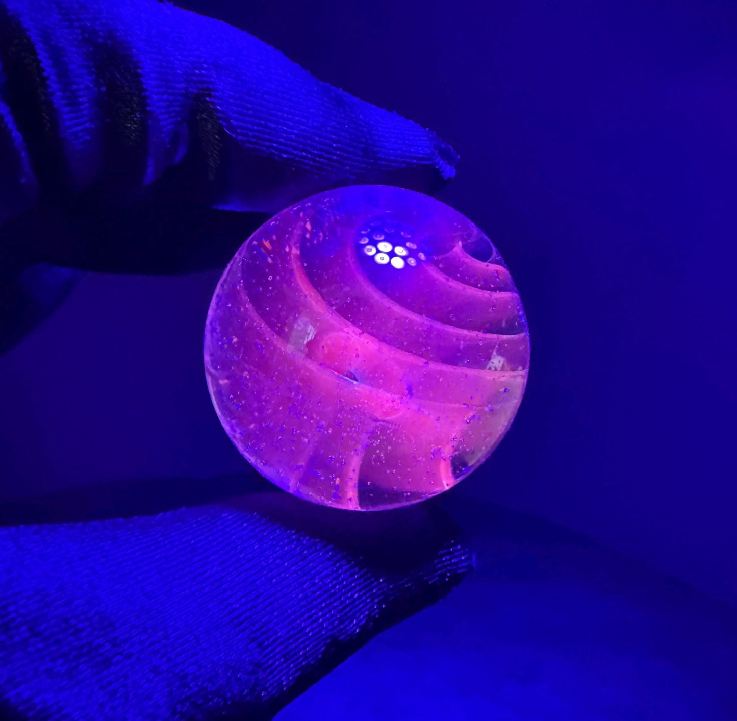 Handmade Glass Marble Blue UV Reactive 1.29 Inches