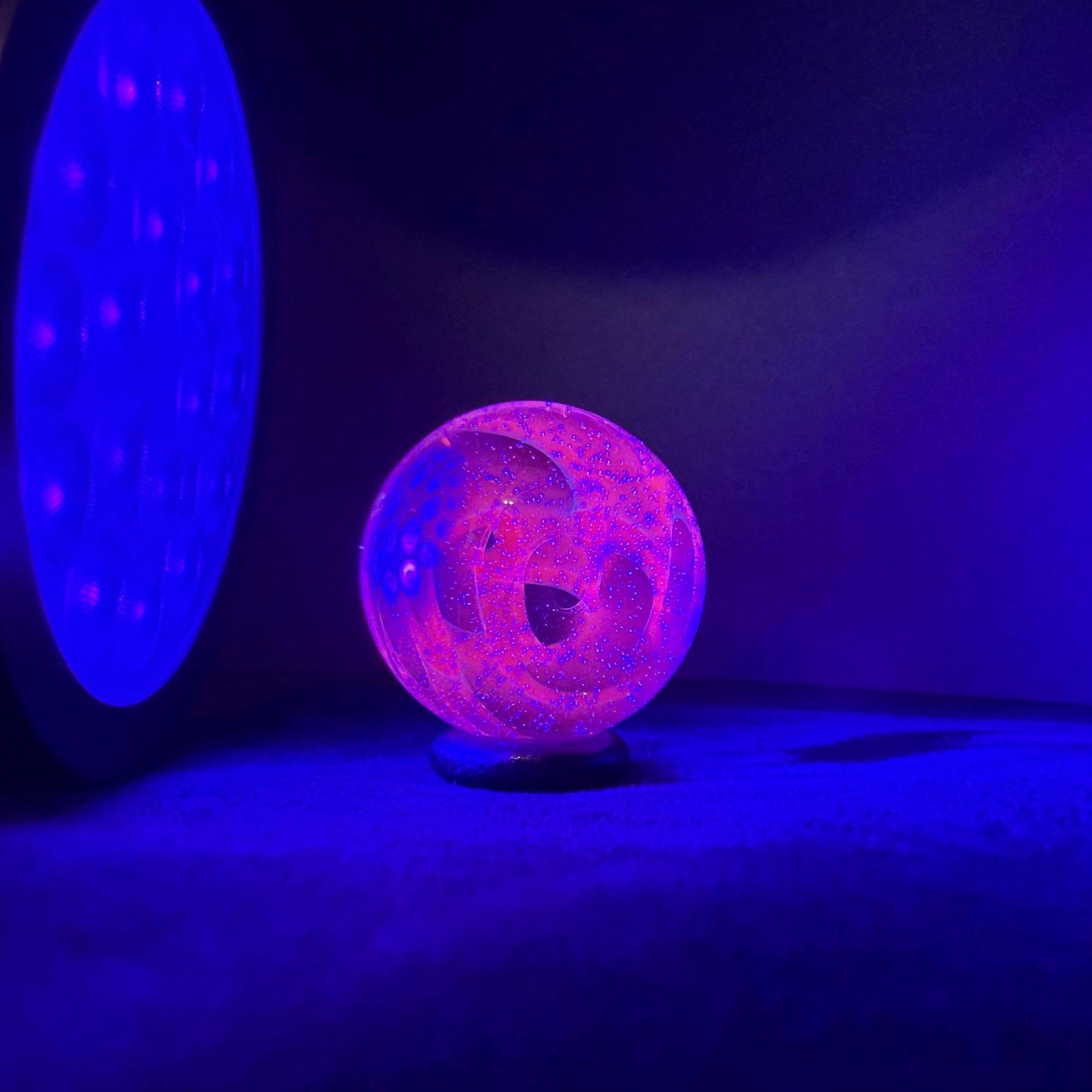 Handmade Glass Marble Blue UV Reactive 1.29 Inches