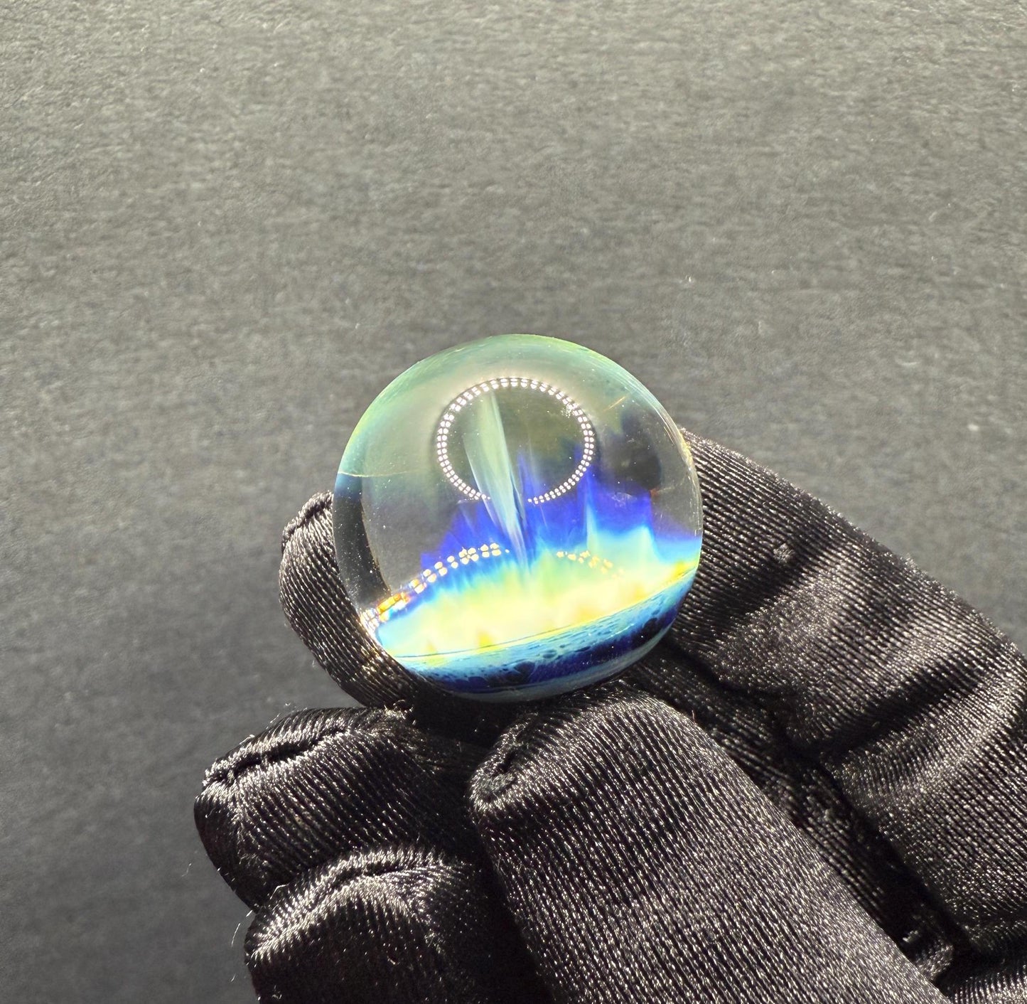 1.06 Inch Handmade Glass Marble with Silver Fume Abstract Pattern - Includes Wooden Display Stand - Heady Glass Art Marble for Collectors