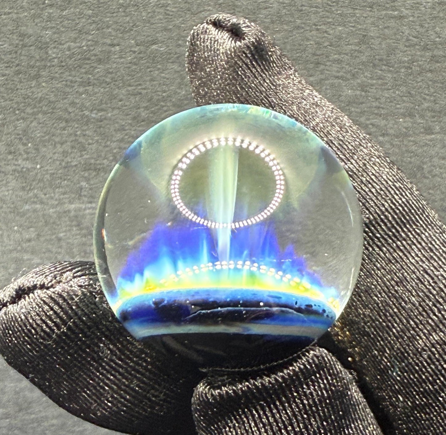 1.06 Inch Handmade Glass Marble with Silver Fume Abstract Pattern - Includes Wooden Display Stand - Heady Glass Art Marble for Collectors