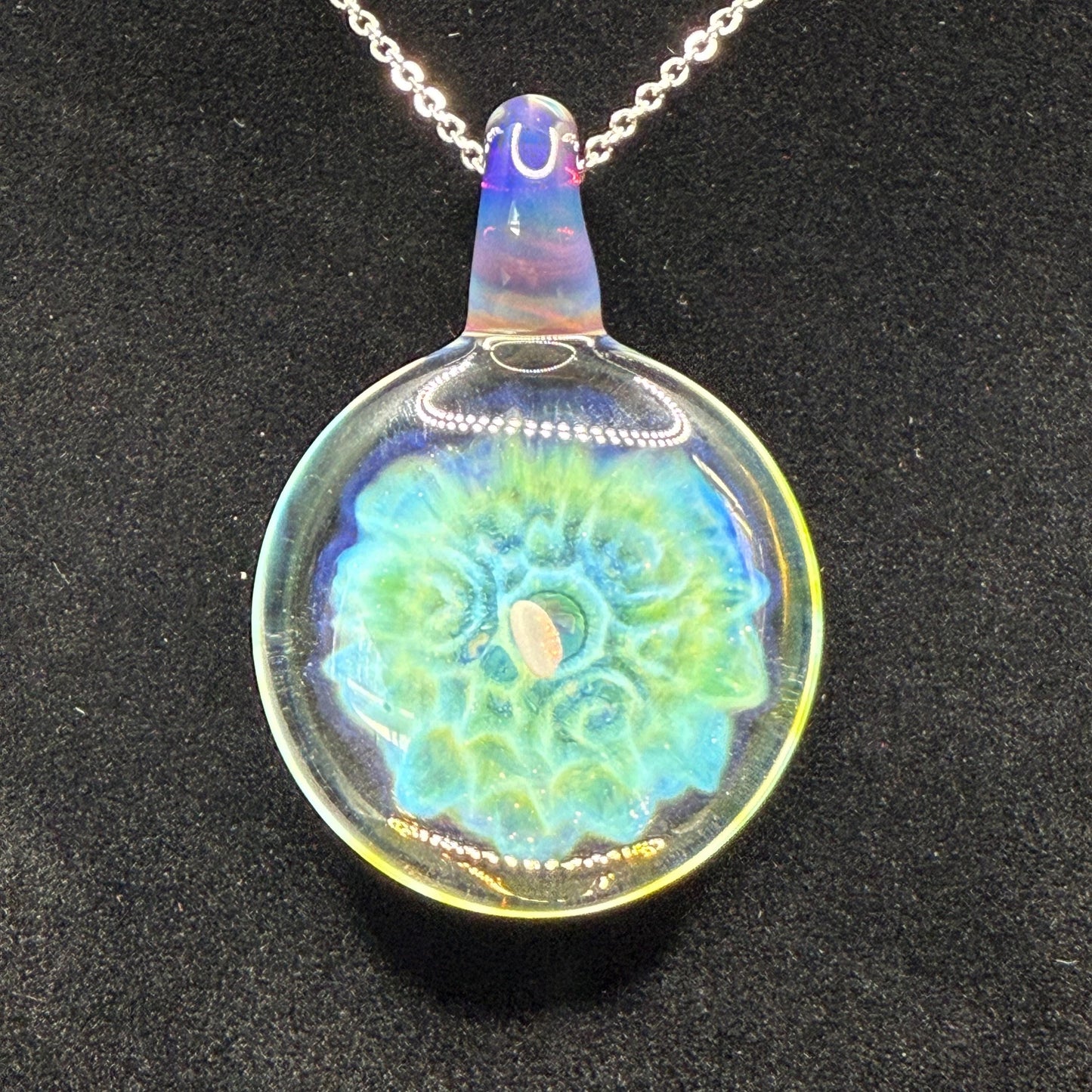 Borosilicate Glass Pendant Implosion Technique with Opal || Heady Glass Pendant || Hand Blown Glass Necklace