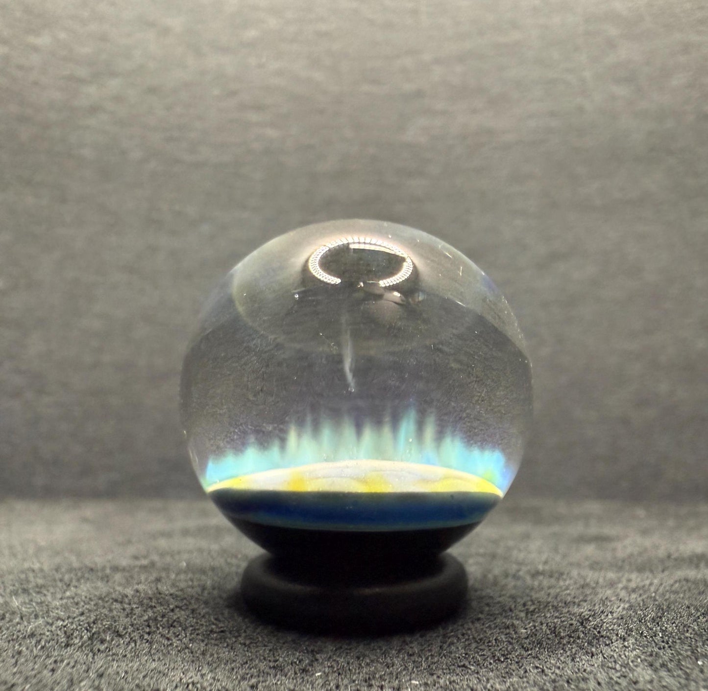 1.14 Inch Handmade Glass Marble with Silver Fume Honeycomb Pattern - Includes Wooden Display Stand - Heady Glass Art Marble