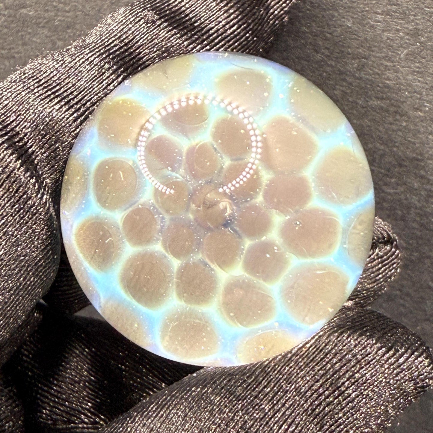1.14 Inch Handmade Glass Marble with Silver Fume Honeycomb Pattern - Includes Wooden Display Stand - Heady Glass Art Marble