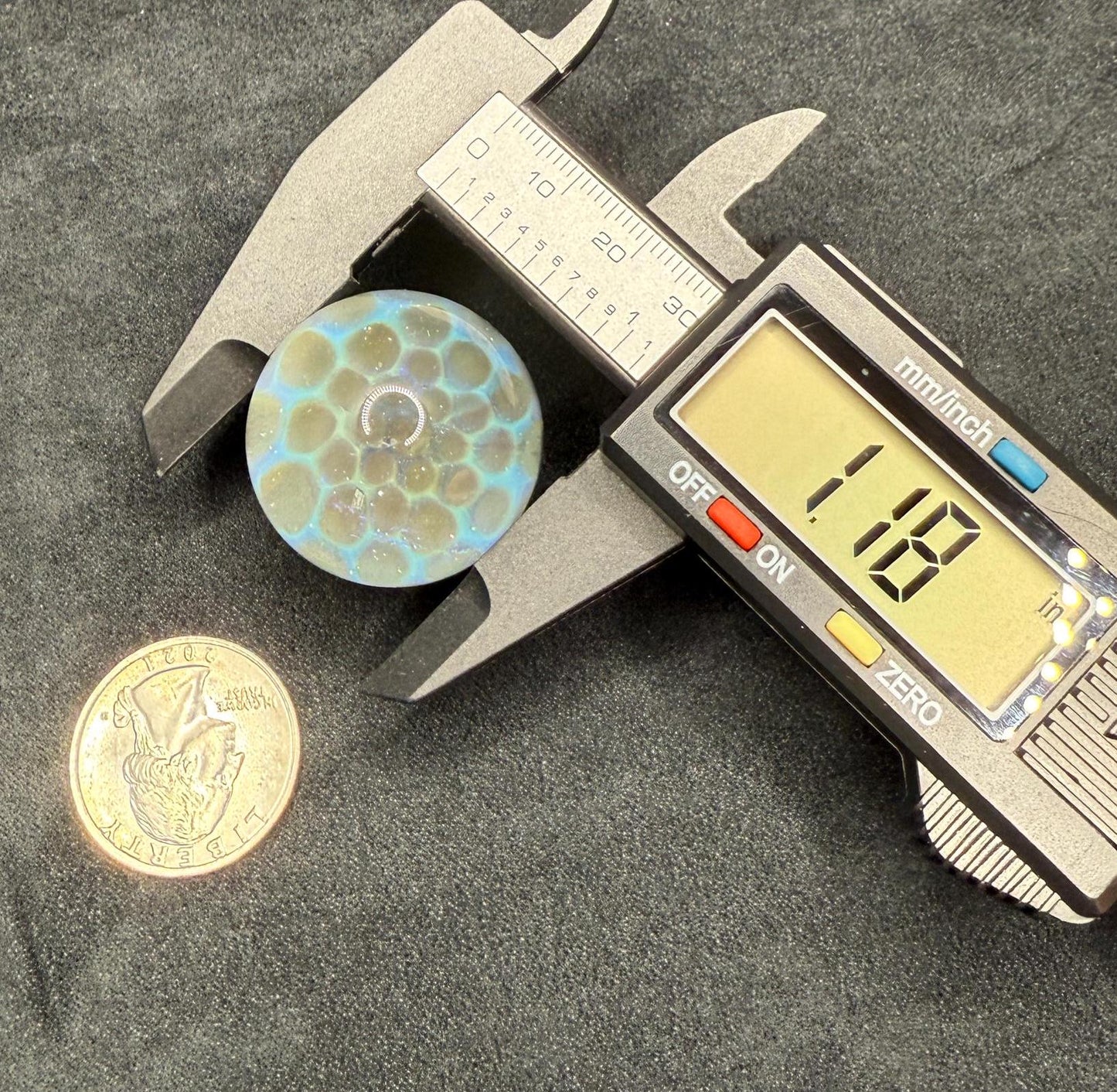1.14 Inch Handmade Glass Marble with Silver Fume Honeycomb Pattern - Includes Wooden Display Stand - Heady Glass Art Marble