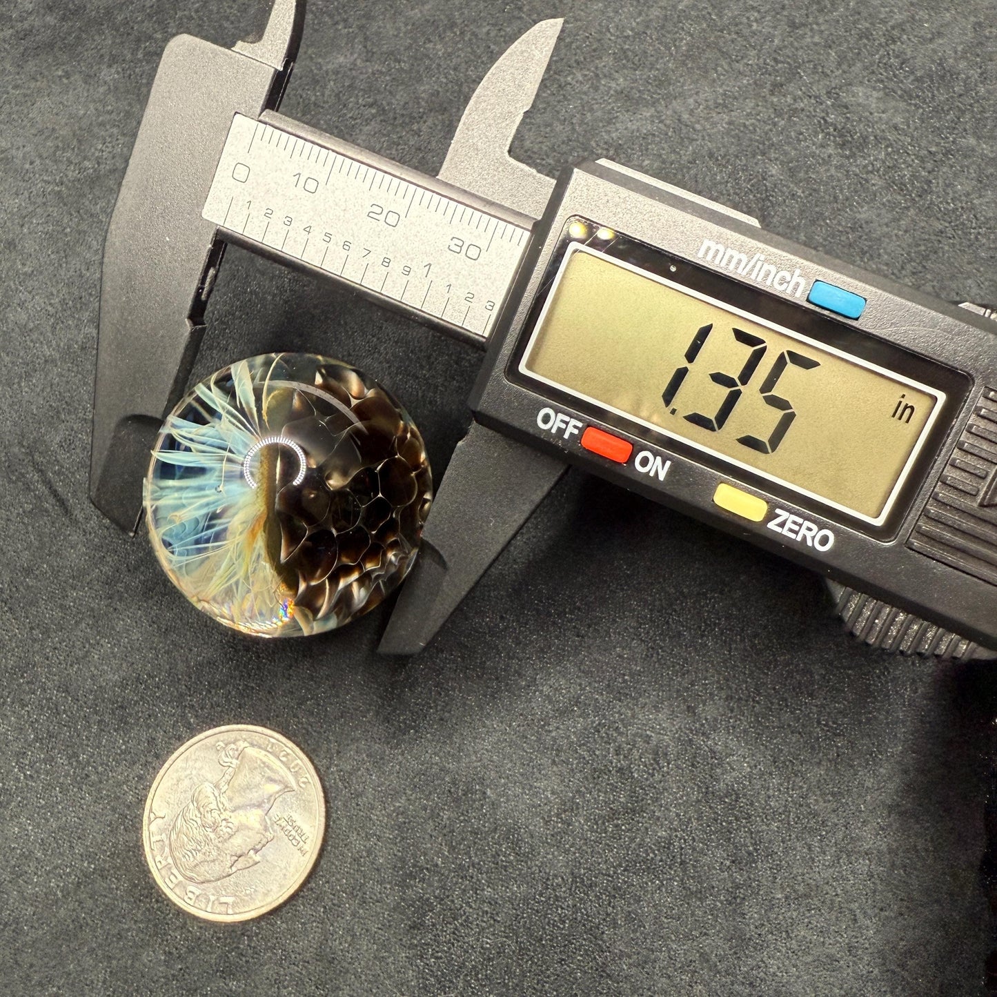 1.35 Inch Handcrafted Borosilicate Glass Marble - Silver Fume & Electrum Implosion - Heady Glass Art Marble - Includes Wooden Display Stand