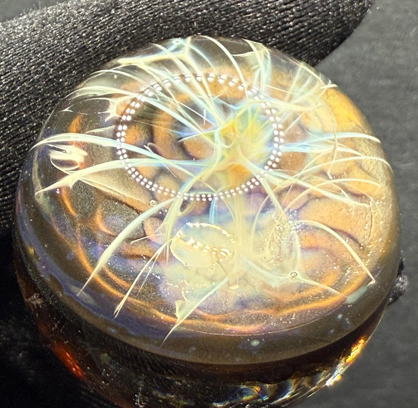 1.22 Inch Handcrafted Borosilicate Glass Marble - Silver Fume & Electrum Implosion - Heady Glass Art Marble - Includes Wooden Display Stand