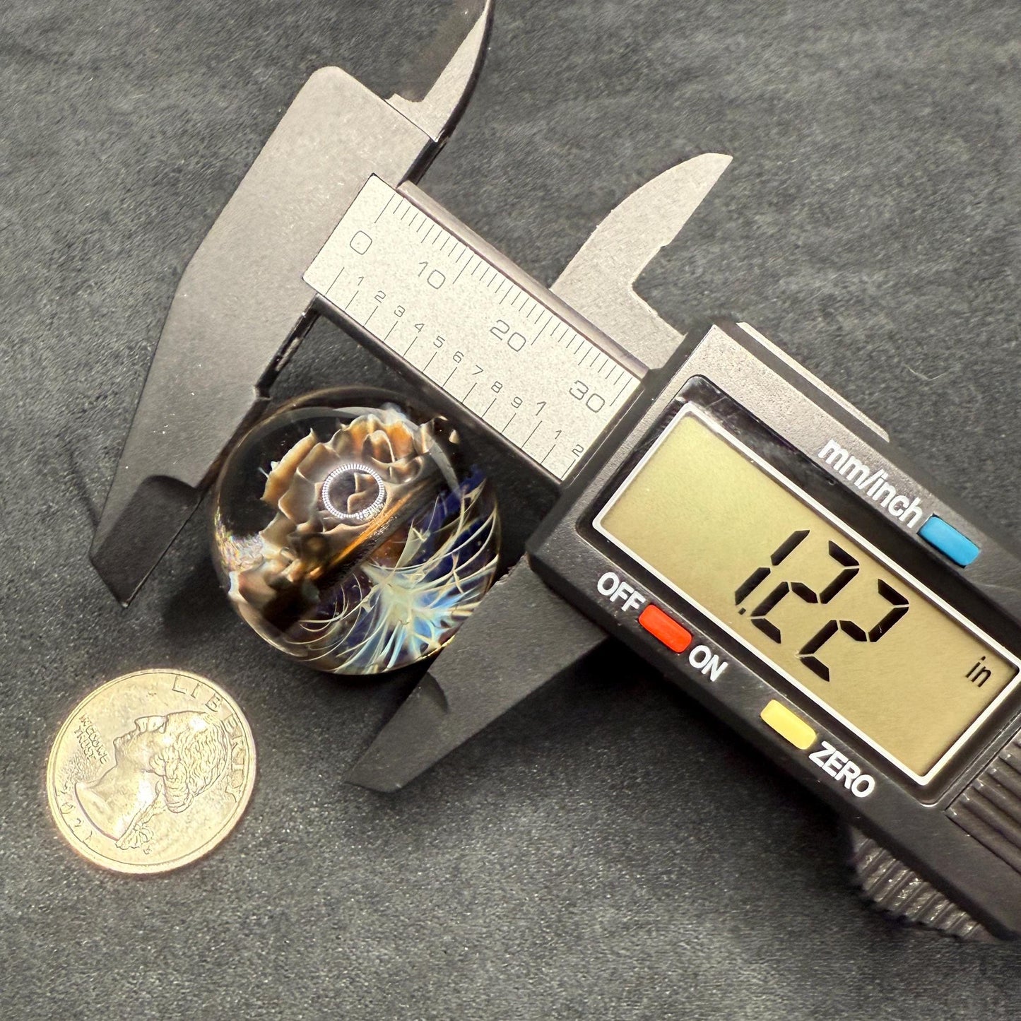 1.22 Inch Handcrafted Borosilicate Glass Marble - Silver Fume & Electrum Implosion - Heady Glass Art Marble - Includes Wooden Display Stand