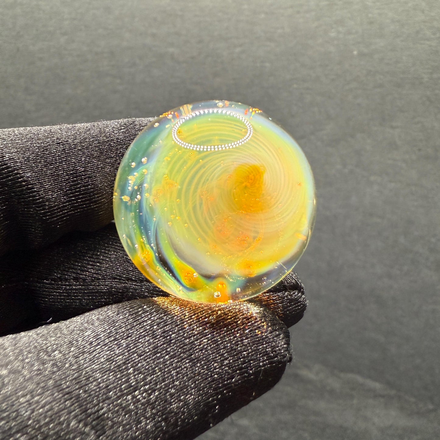 Handcrafted Glass Marble with Silver Fume Spiral 1.08 Inch - Heady Glass Art Marble for Collectors - Includes Wooden Display Stand