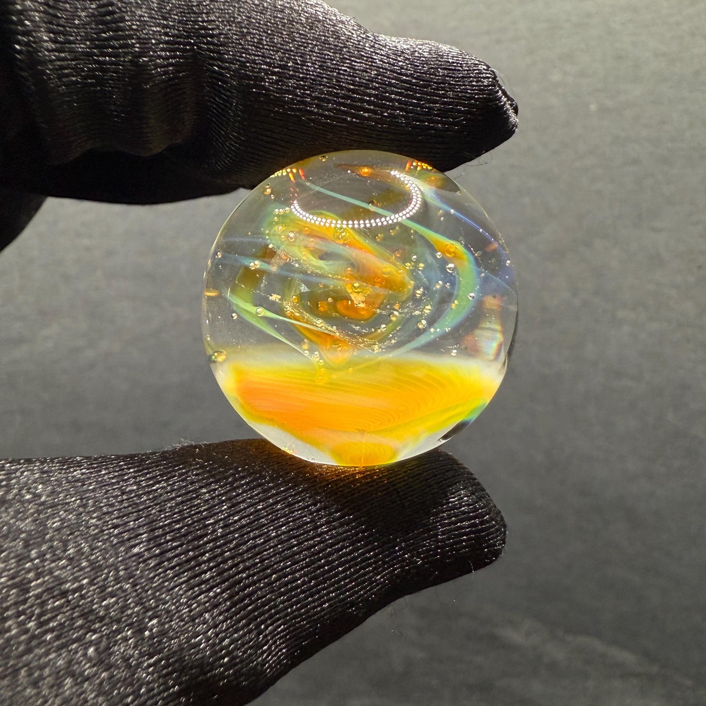 Handcrafted Glass Marble with Silver Fume Spiral 1.08 Inch - Heady Glass Art Marble for Collectors - Includes Wooden Display Stand
