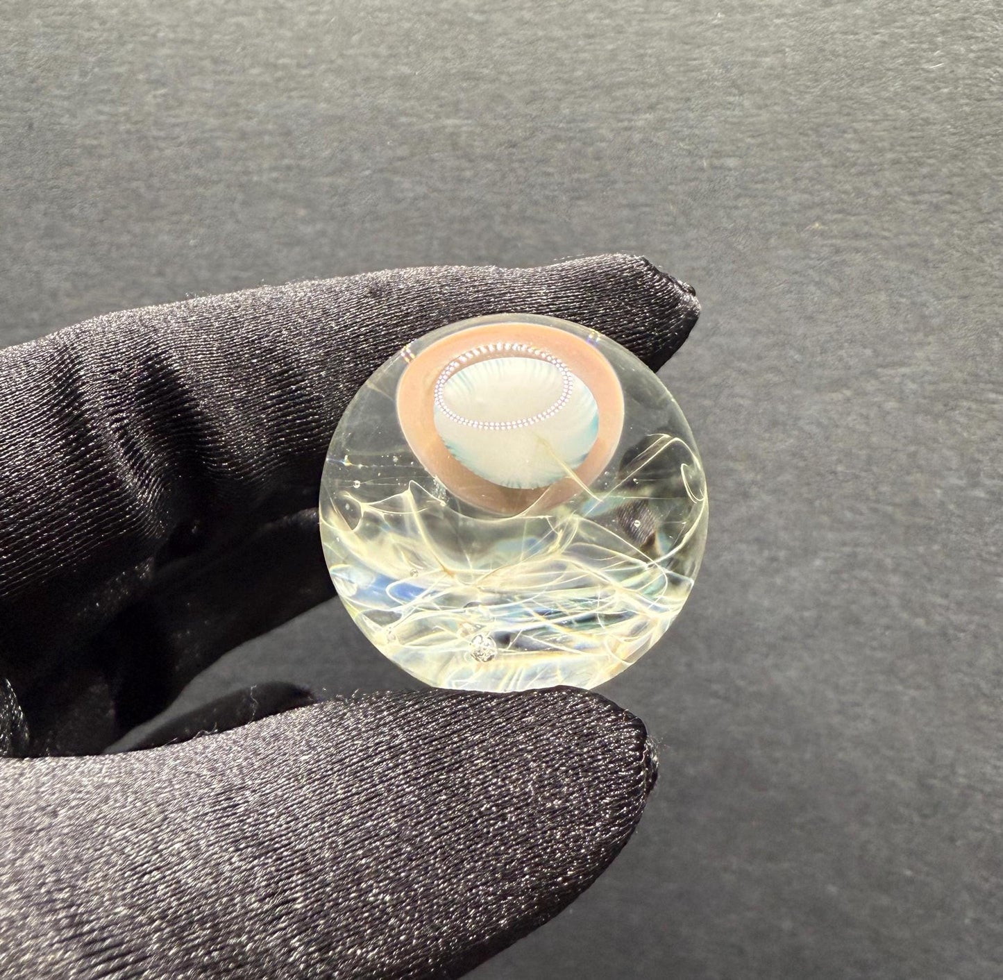 Handmade Glass Marble with Red Mushroom and Silver Chaos Fume 1.08 Inch || Heady Glass Marble for Collectors and Mushroom Lovers