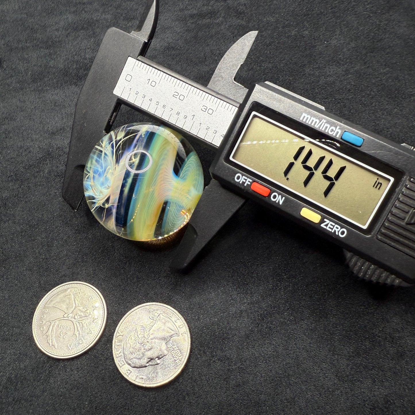 1.34 Inch Handcrafted Borosilicate Glass Marble with Chaos Silver Fume & Fumicello- Heady Glass Art Marble - Includes Wooden Display Stand