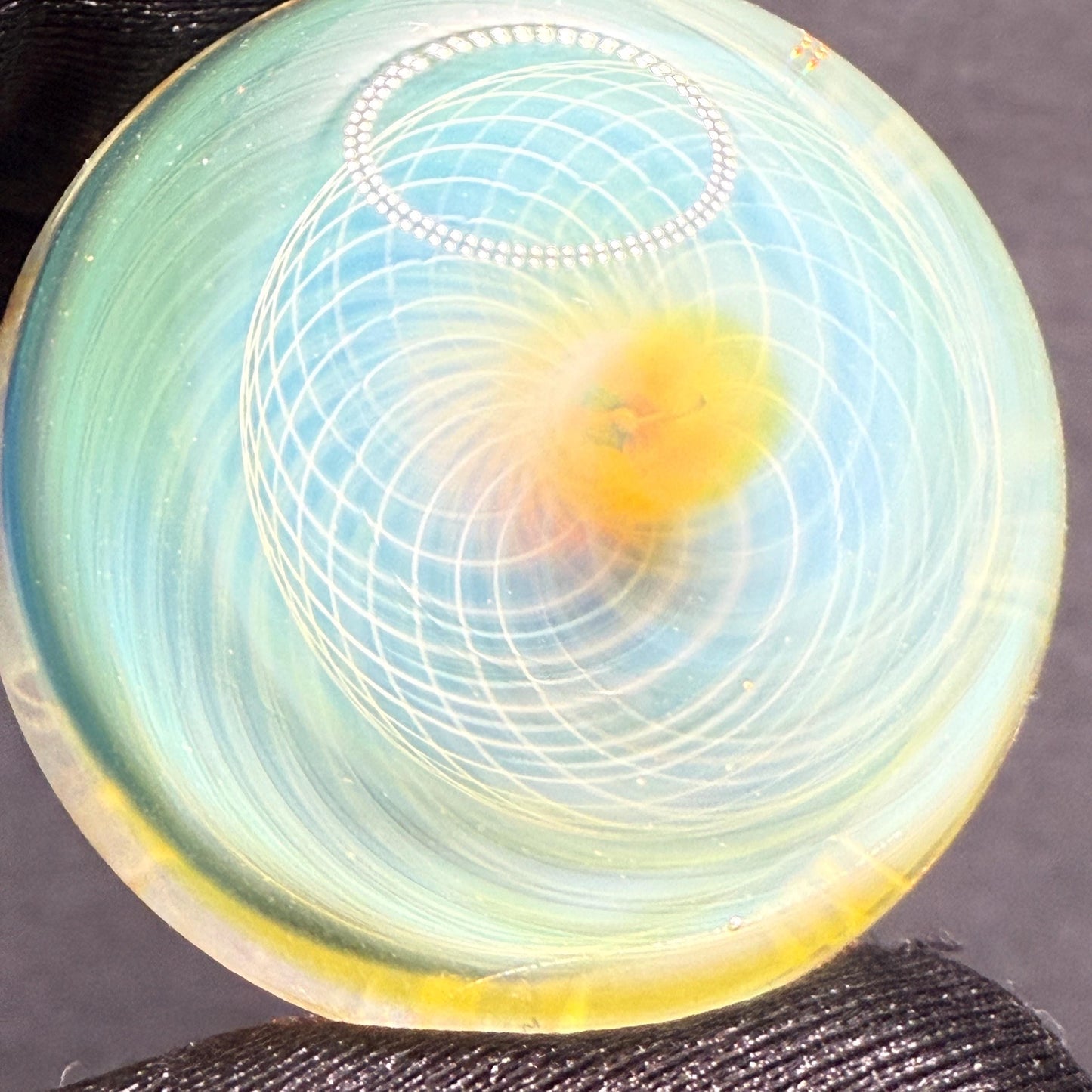 1.34 Inch Handcrafted Borosilicate Glass Marble with Chaos Silver Fume & Fumicello- Heady Glass Art Marble - Includes Wooden Display Stand