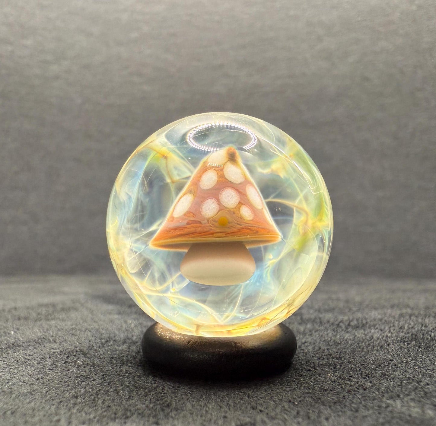 Handmade Glass Marble with Red Mushroom and Silver Chaos Fume 1.08 Inch || Heady Glass Marble for Collectors and Mushroom Lovers