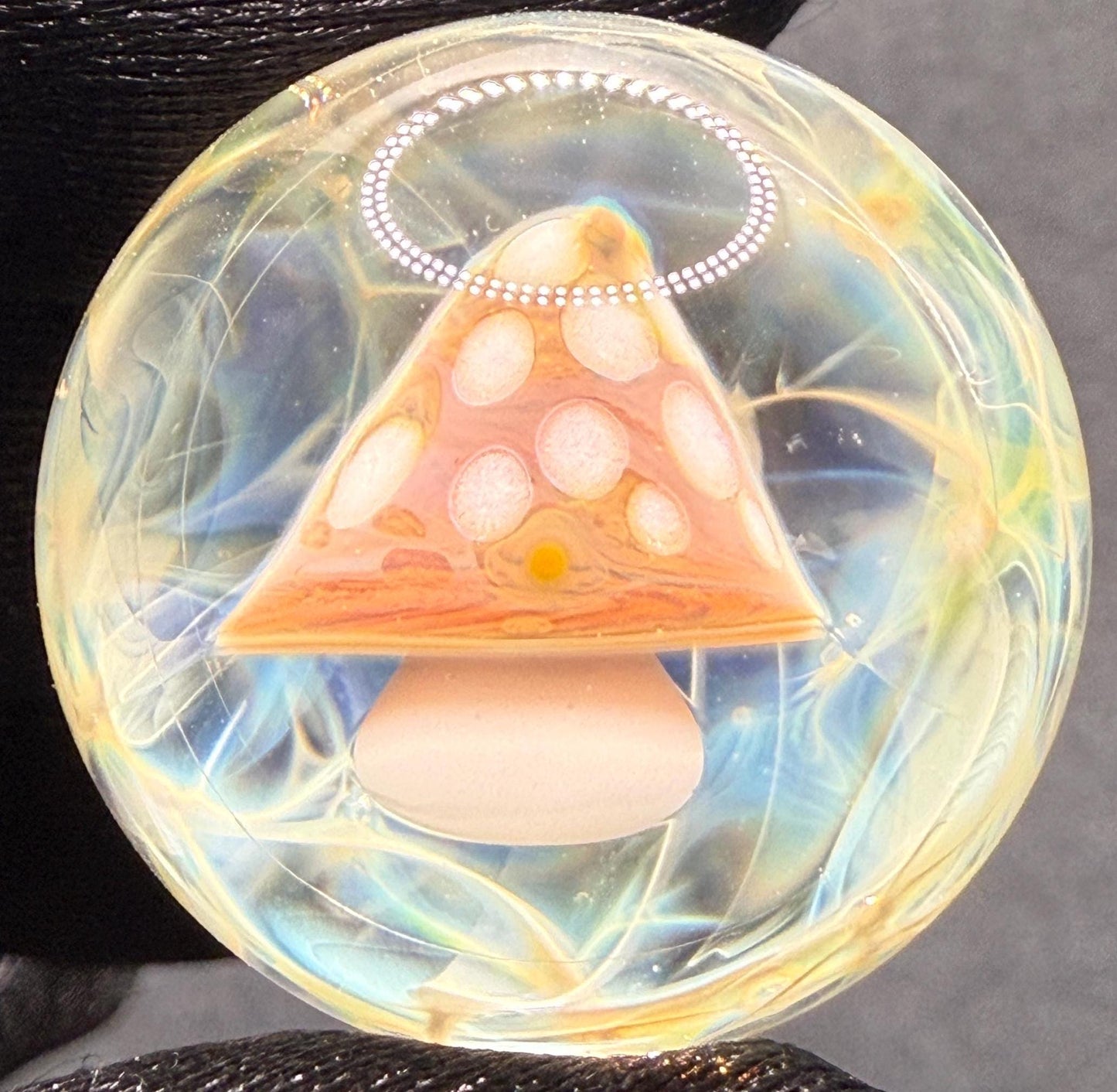 Handmade Glass Marble with Red Mushroom and Silver Chaos Fume 1.08 Inch || Heady Glass Marble for Collectors and Mushroom Lovers