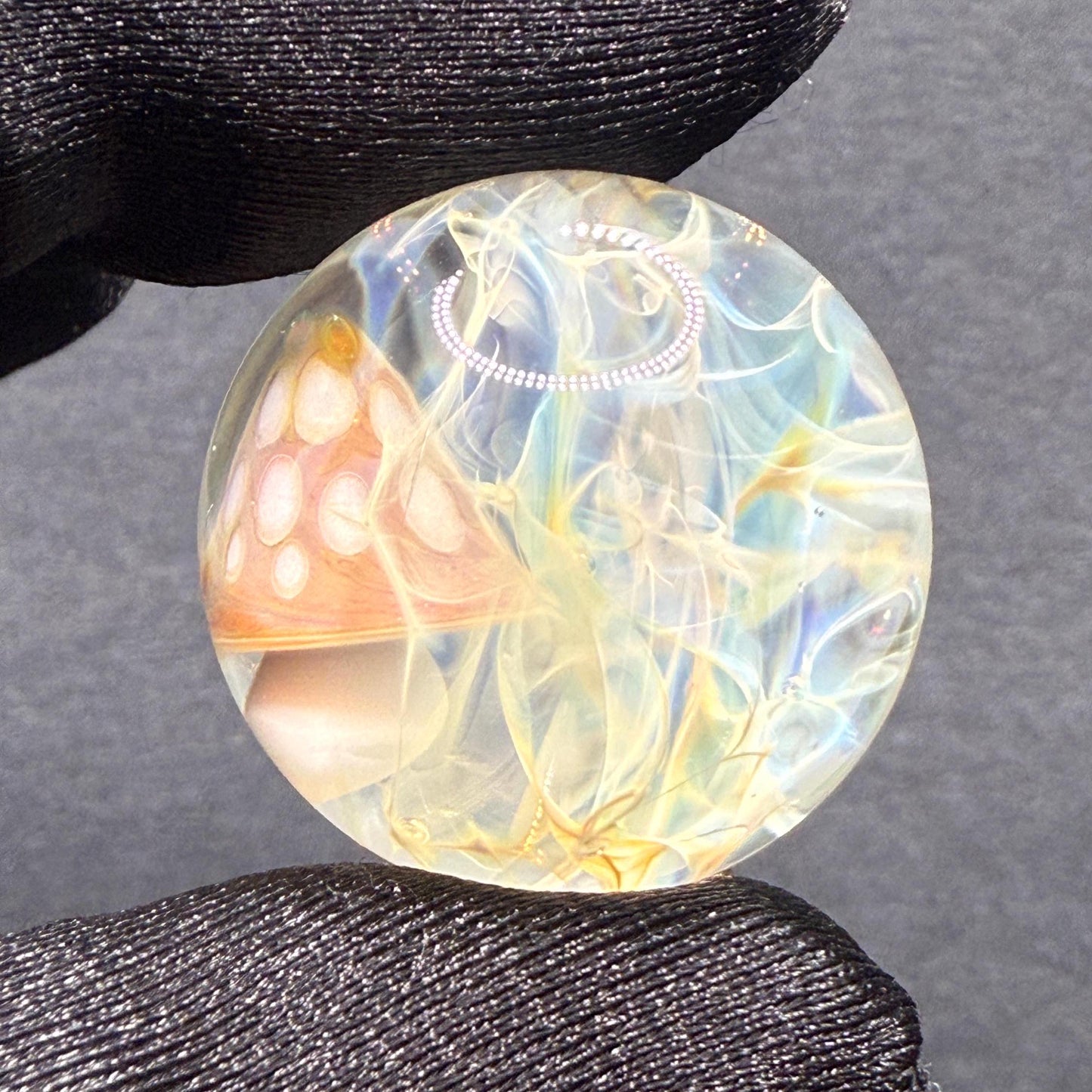 Handmade Glass Marble with Red Mushroom and Silver Chaos Fume 1.08 Inch || Heady Glass Marble for Collectors and Mushroom Lovers