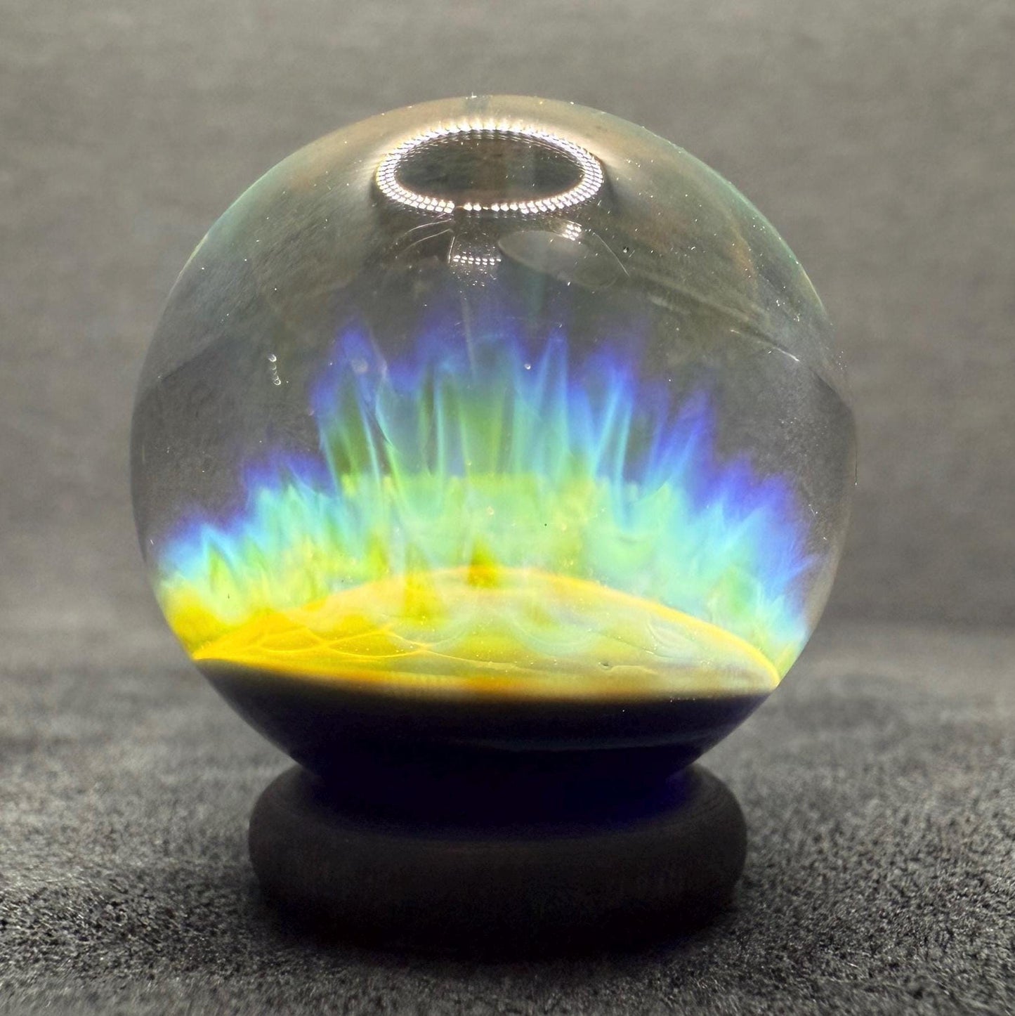 1.11 Inch Handmade Glass Marble with Silver Fume Abstract Pattern - Includes Wooden Display Stand - Heady Glass Art Marble for Collectors