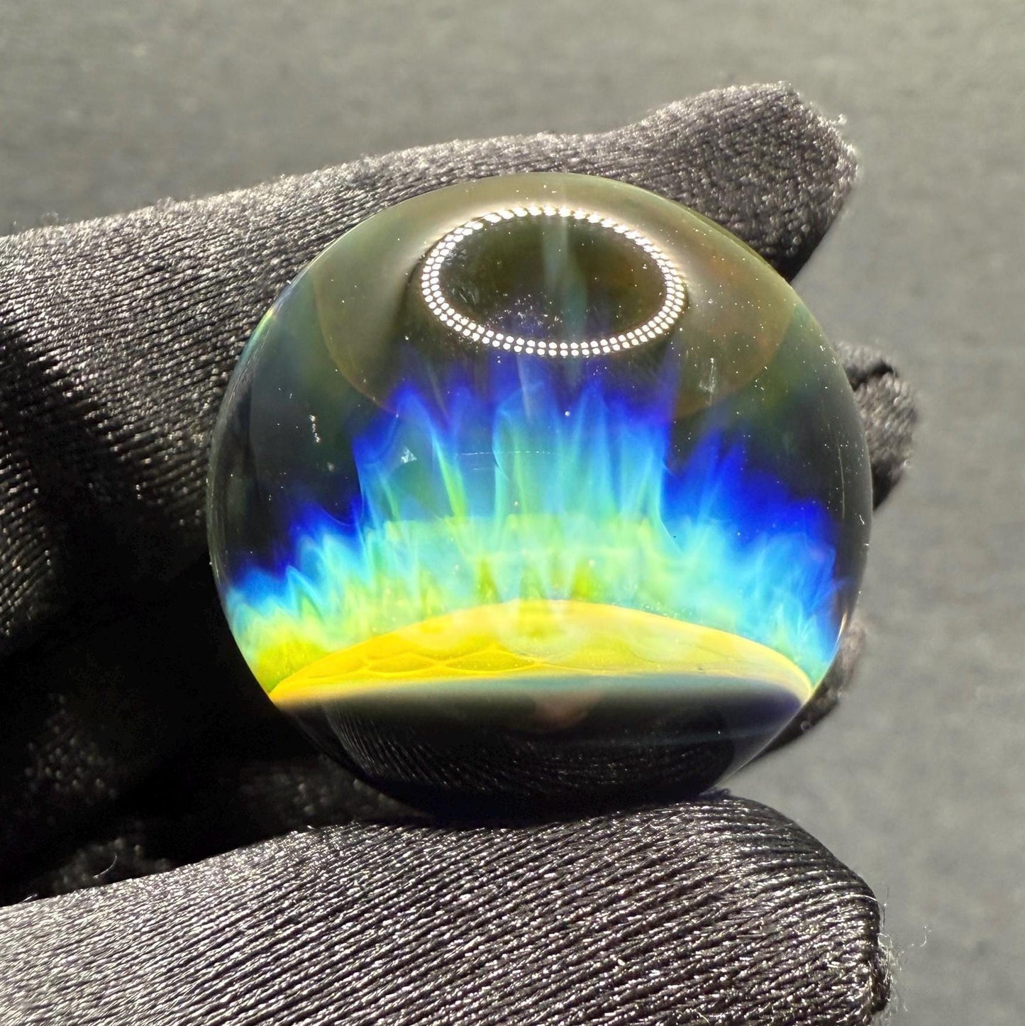 1.11 Inch Handmade Glass Marble with Silver Fume Abstract Pattern - Includes Wooden Display Stand - Heady Glass Art Marble for Collectors