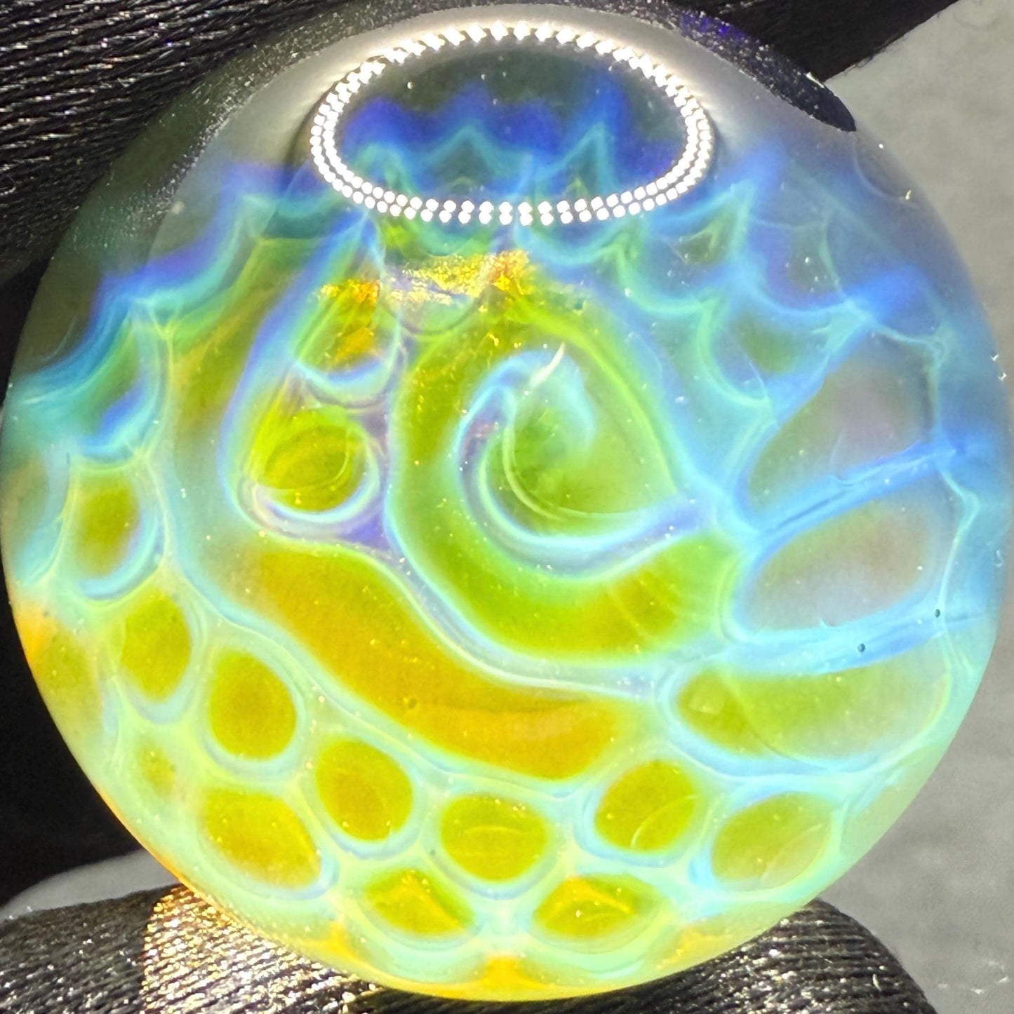 1.11 Inch Handmade Glass Marble with Silver Fume Abstract Pattern - Includes Wooden Display Stand - Heady Glass Art Marble for Collectors