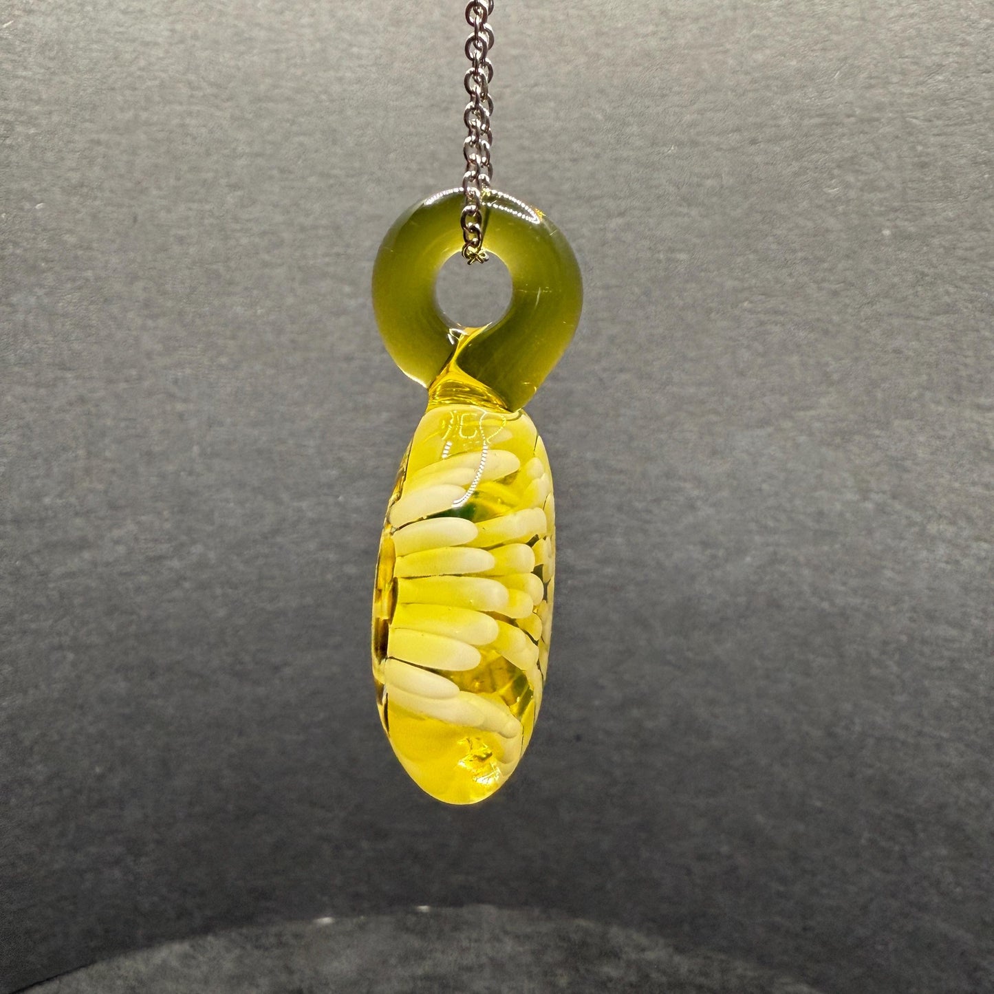 Implosion Pendant with Green UV Reactive Accents Uranium Glass Color