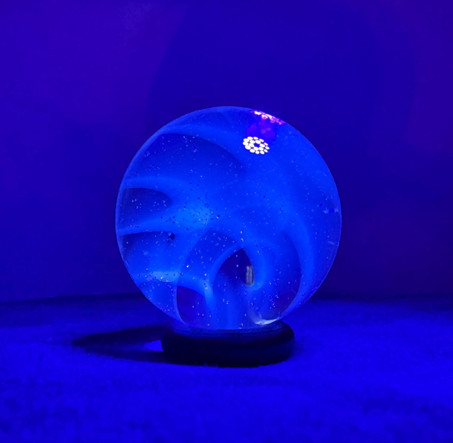 Handmade Glass Marble Blue UV Reactive 1.29 Inches