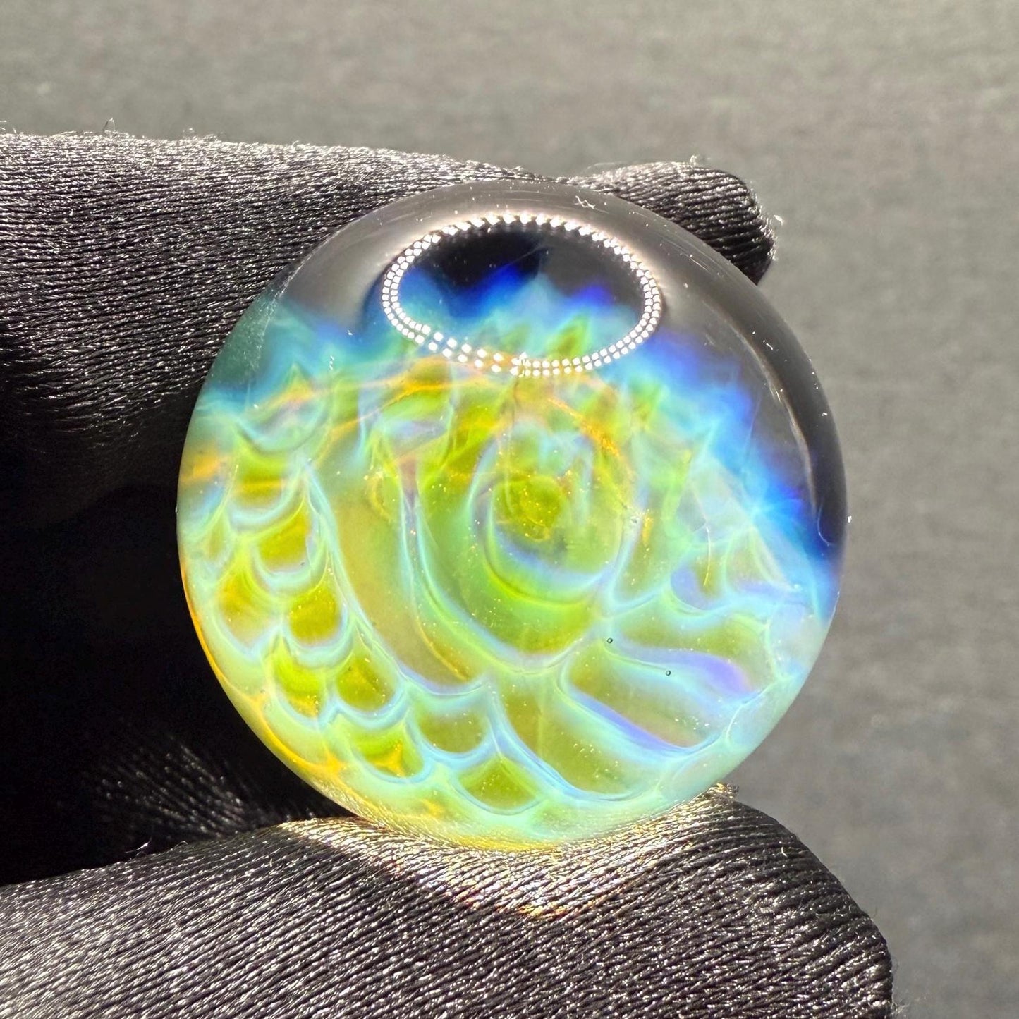 1.11 Inch Handmade Glass Marble with Silver Fume Abstract Pattern - Includes Wooden Display Stand - Heady Glass Art Marble for Collectors
