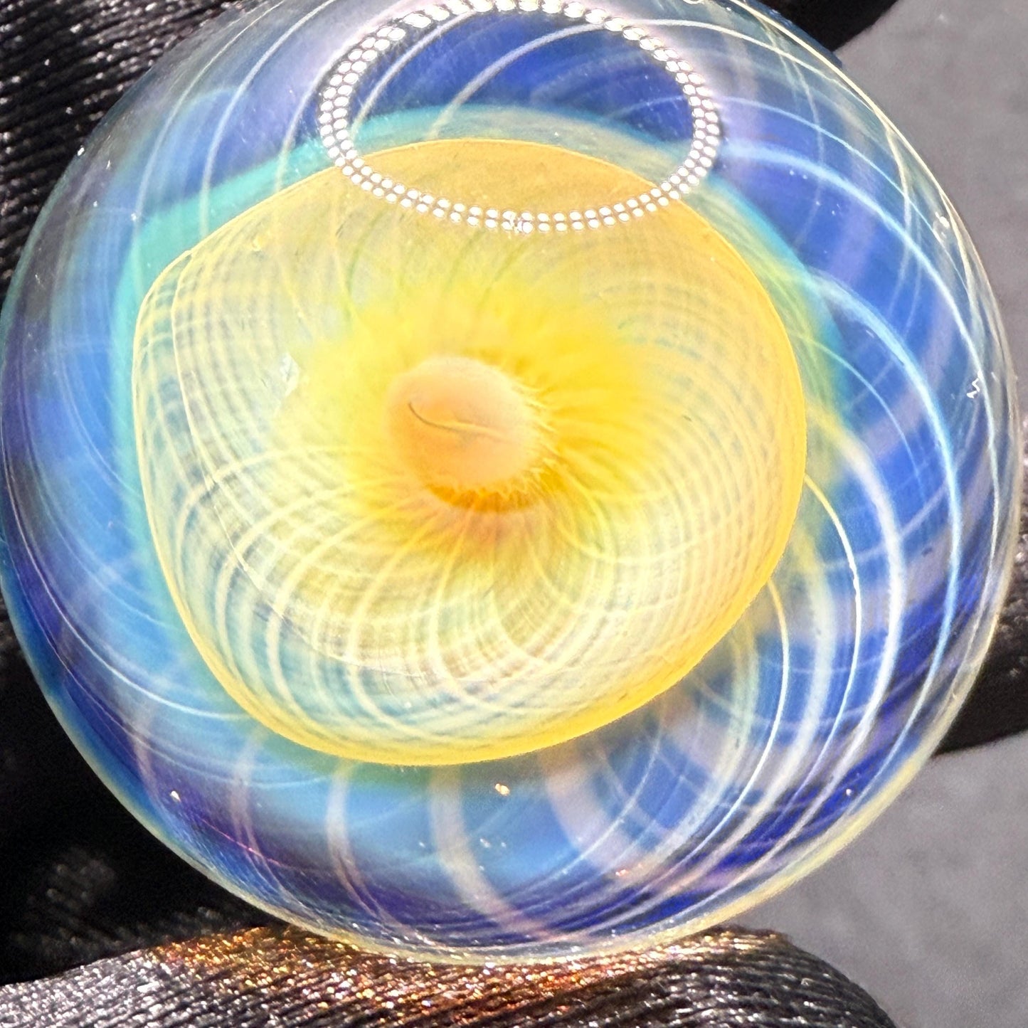 1.24 Inch Handcrafted Borosilicate Glass Marble with Chaos Silver Fume & Fumicello- Heady Glass Art Marble - Includes Wooden Display Stand