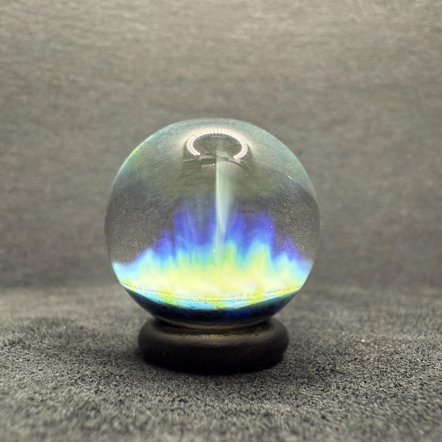 1.06 Inch Handmade Glass Marble with Silver Fume Abstract Pattern - Includes Wooden Display Stand - Heady Glass Art Marble for Collectors