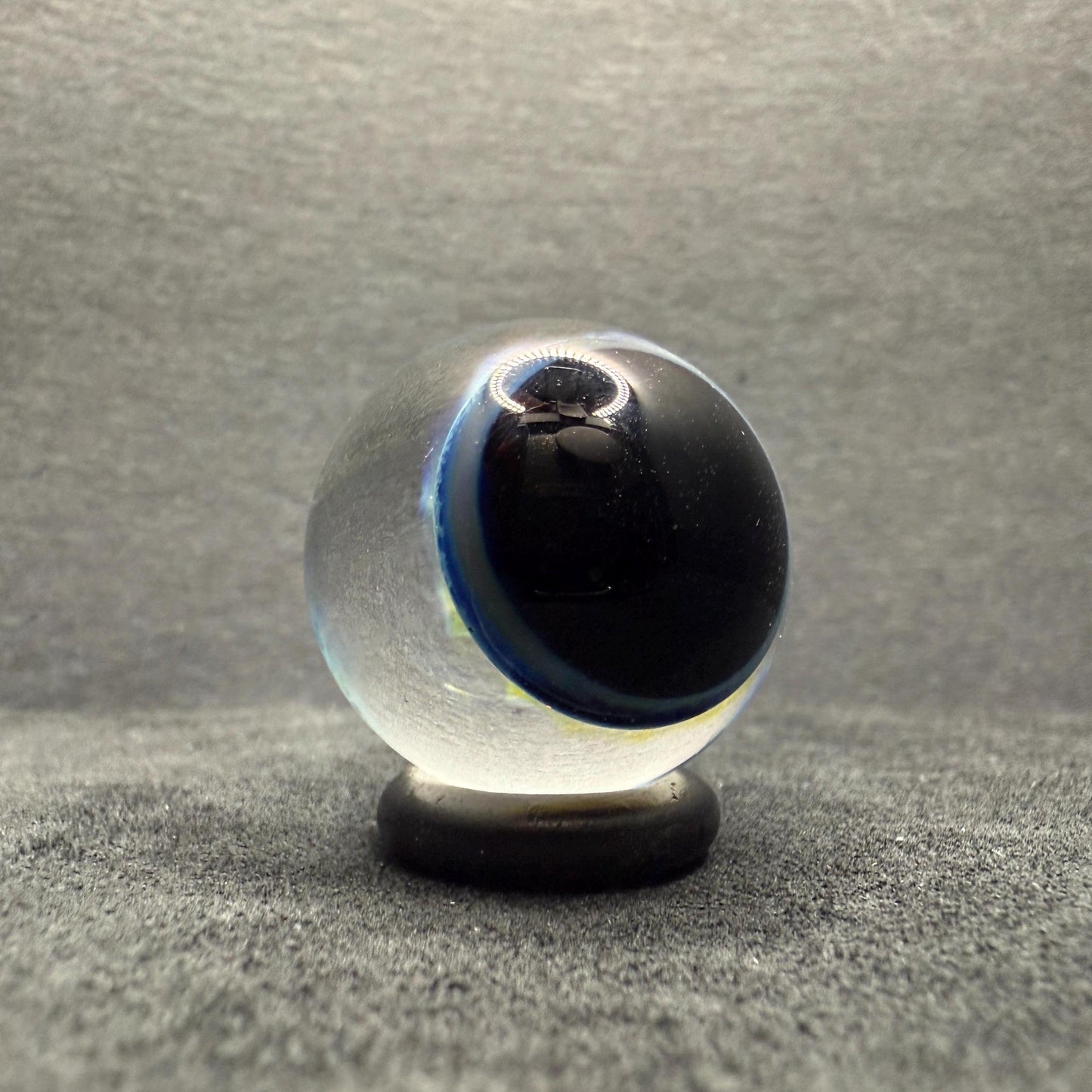 1.06 Inch Handmade Glass Marble with Silver Fume Abstract Pattern - Includes Wooden Display Stand - Heady Glass Art Marble for Collectors
