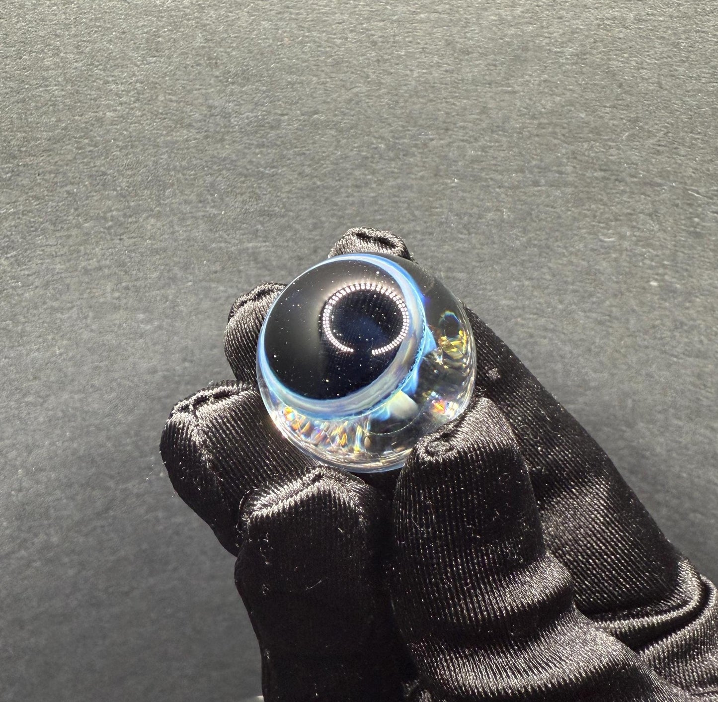 1.06 Inch Handmade Glass Marble with Silver Fume Abstract Pattern - Includes Wooden Display Stand - Heady Glass Art Marble for Collectors