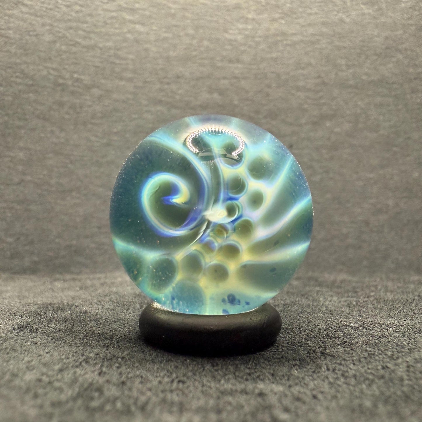 1.06 Inch Handmade Glass Marble with Silver Fume Abstract Pattern - Includes Wooden Display Stand - Heady Glass Art Marble for Collectors