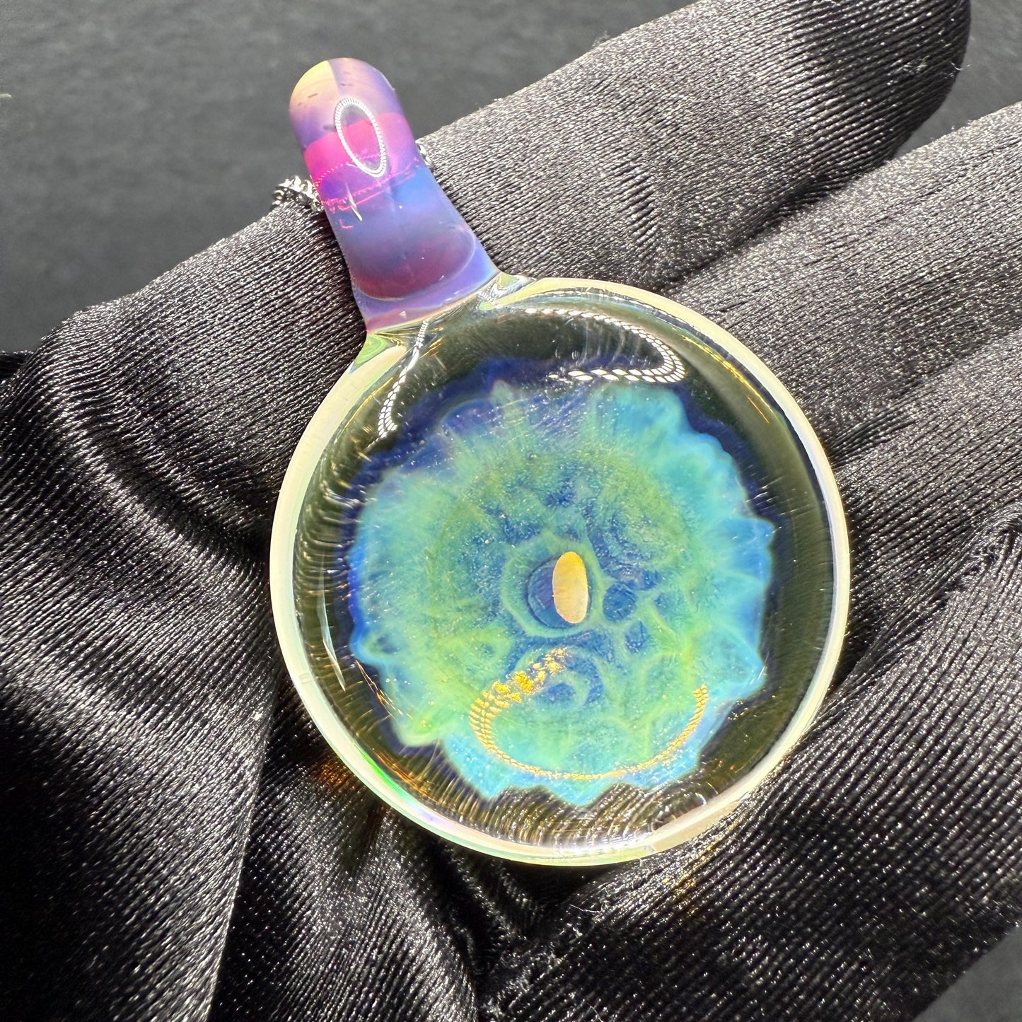 Borosilicate Glass Pendant Implosion Technique with Opal || Heady Glass Pendant || Hand Blown Glass Necklace