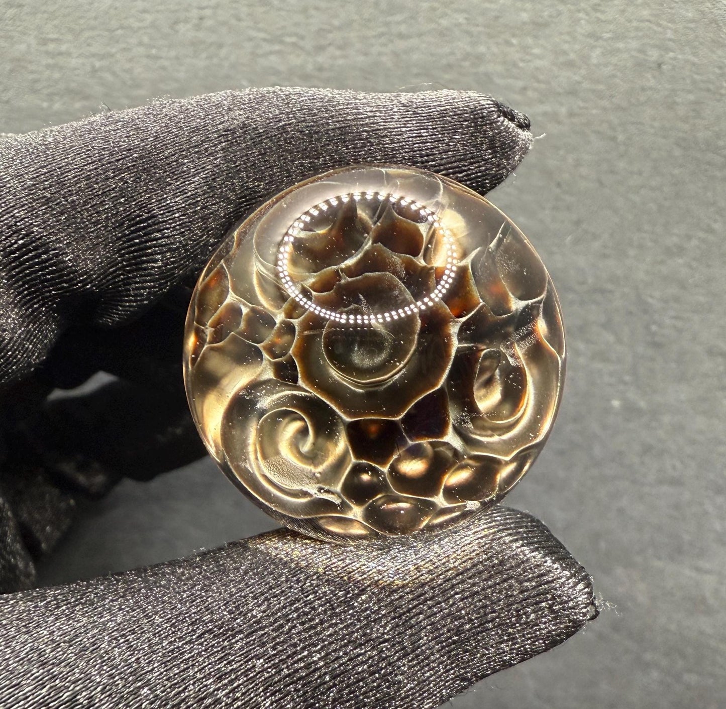 1.22 Inch Handcrafted Borosilicate Glass Marble - Silver Fume & Electrum Implosion - Heady Glass Art Marble - Includes Wooden Display Stand