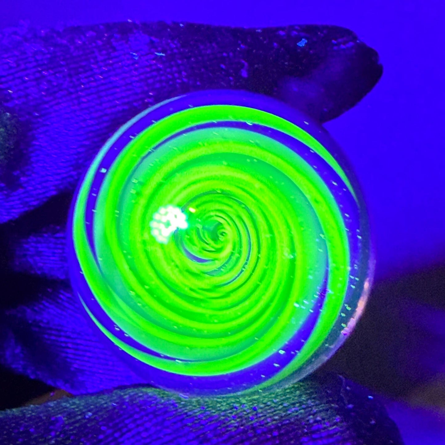 1.11 Inch Silver Fume Honeycomb with Crushed Opal and UV Green Spiral Glass Marble || Handmade using Borosilicate Glass and Silver