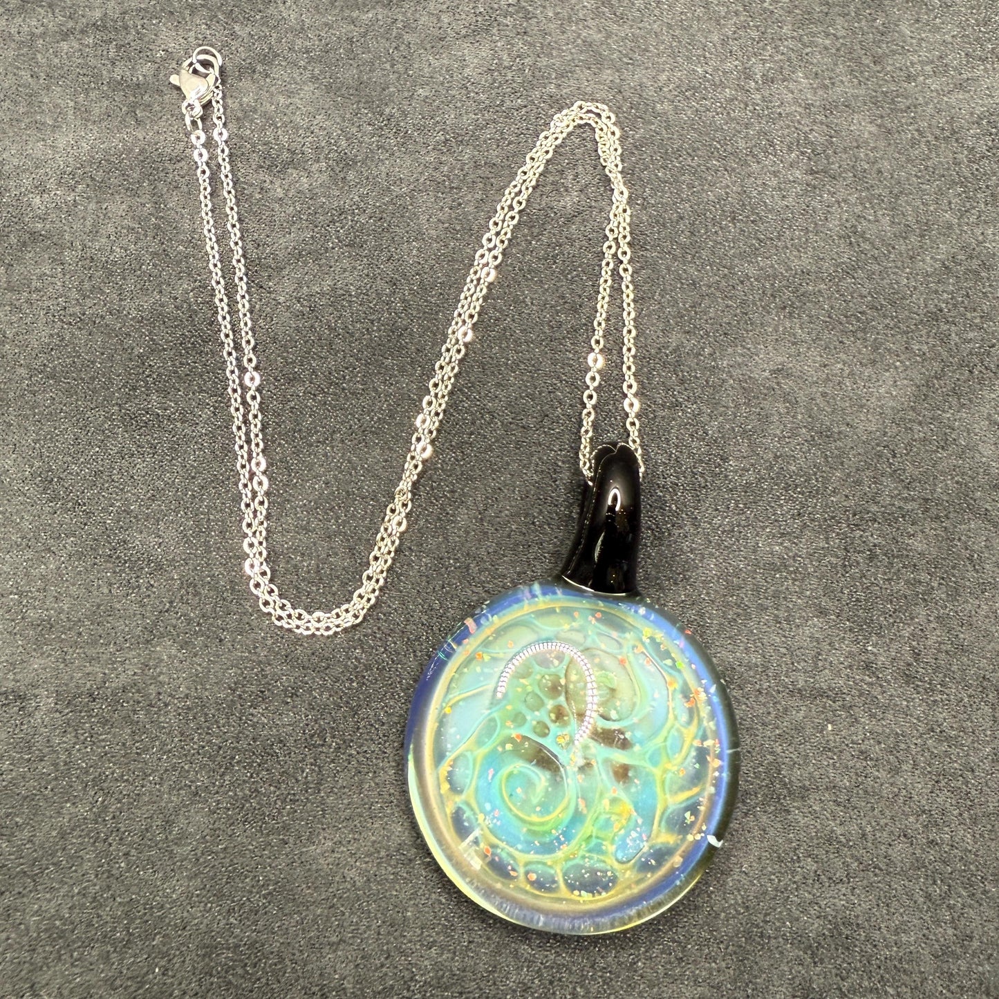 Borosilicate Glass Pendant Implosion Technique with Crushed Opal || Heady Glass Pendant || Hand Blown Glass Necklace