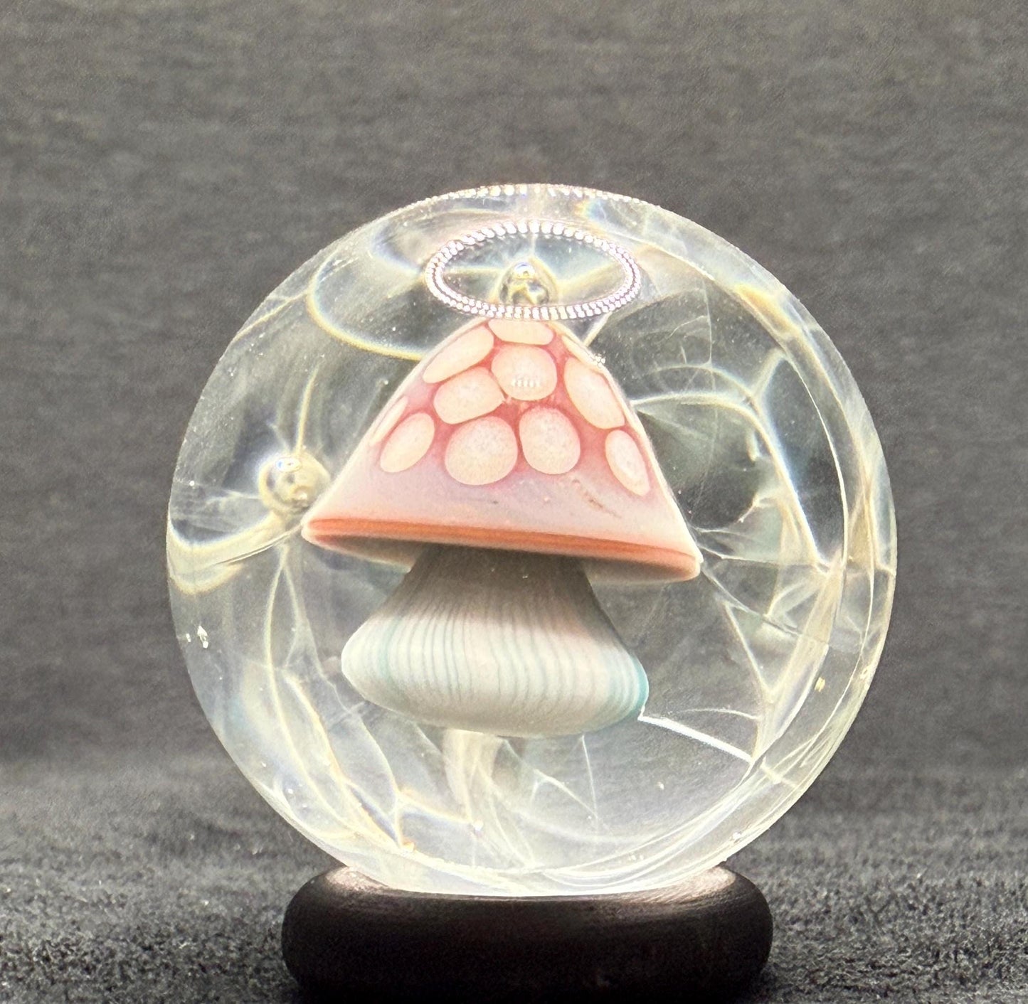 Handmade Glass Marble with Red Mushroom and Silver Chaos Fume 1.08 Inch || Heady Glass Marble for Collectors and Mushroom Lovers