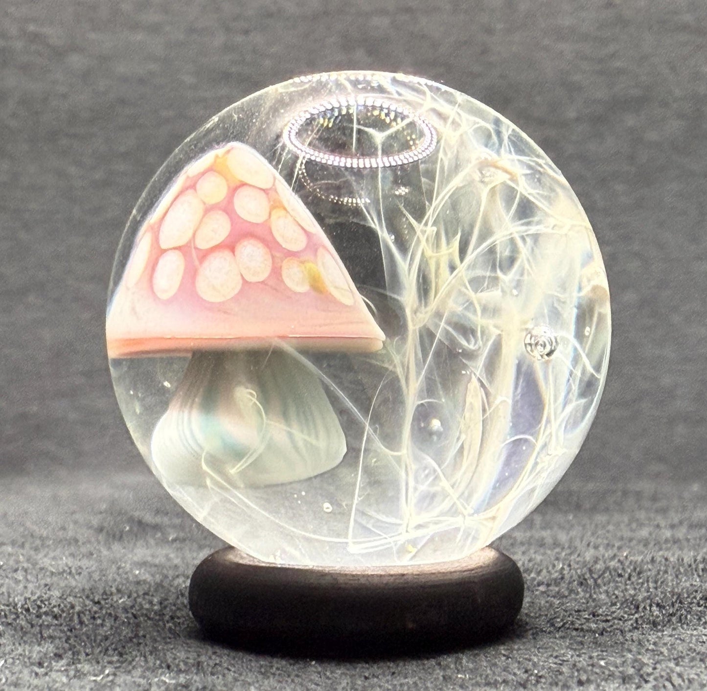 Handmade Glass Marble with Red Mushroom and Silver Chaos Fume 1.08 Inch || Heady Glass Marble for Collectors and Mushroom Lovers