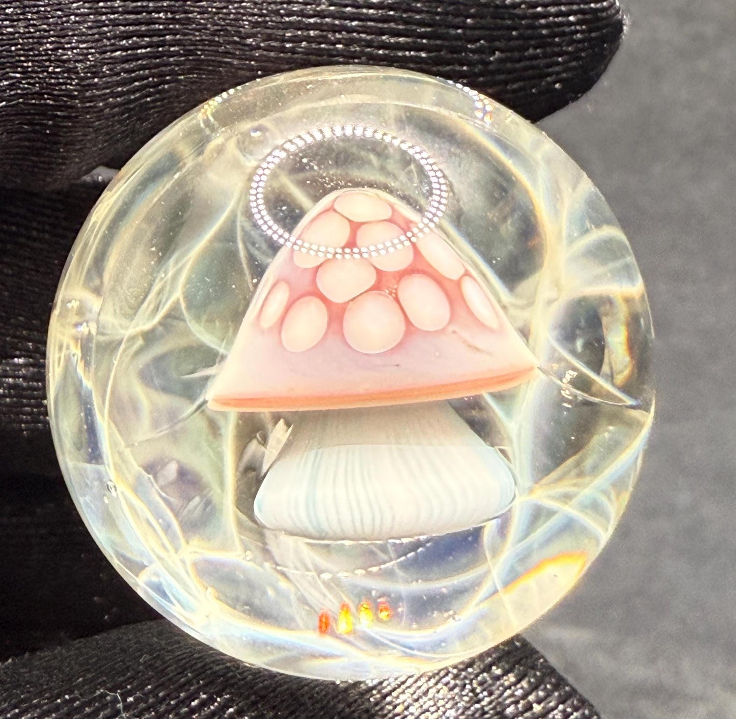 Handmade Glass Marble with Red Mushroom and Silver Chaos Fume 1.08 Inch || Heady Glass Marble for Collectors and Mushroom Lovers